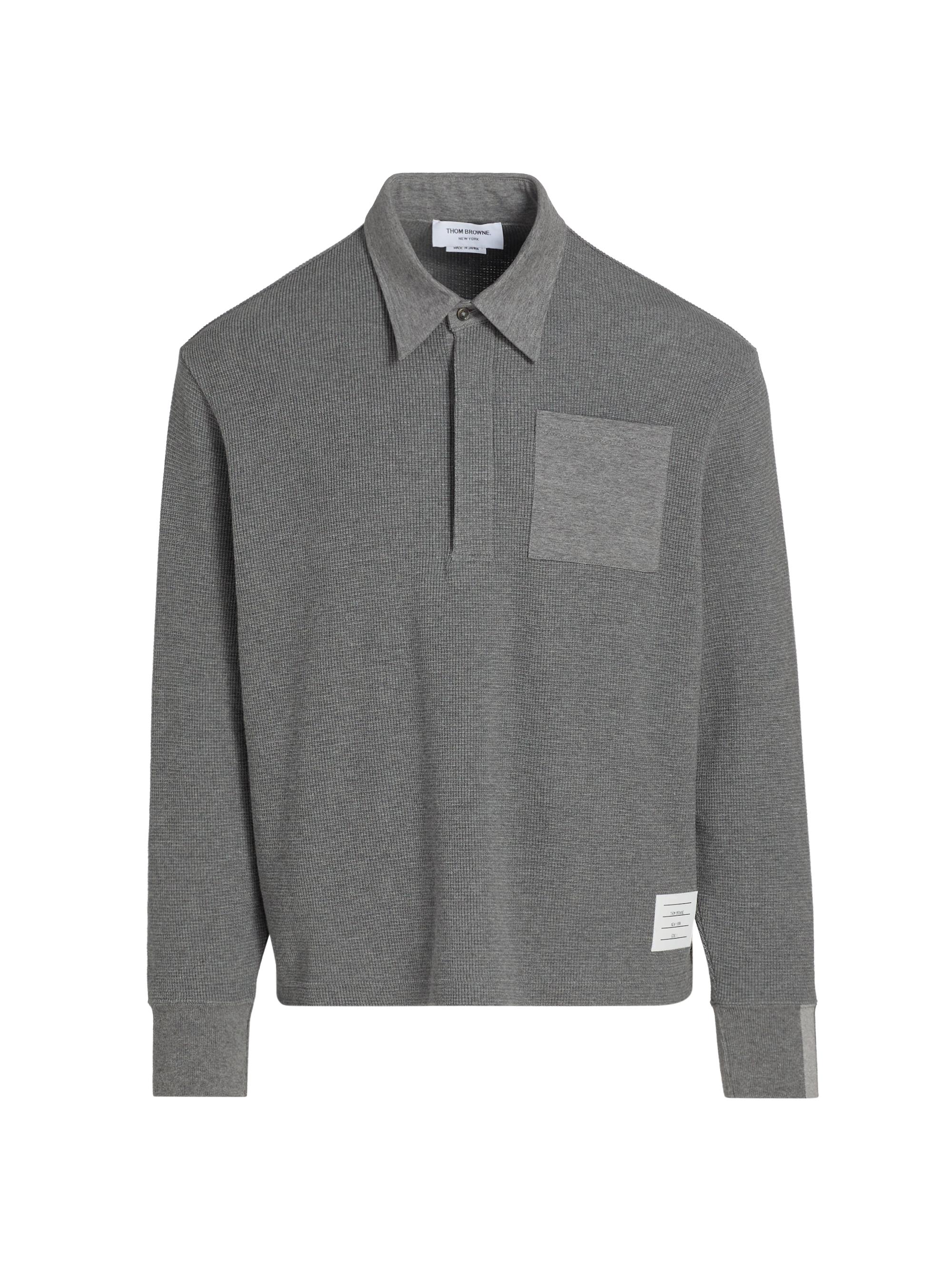 Thom Browne Men's Rugby Waffled Cotton Polo Shirt - Medium Grey