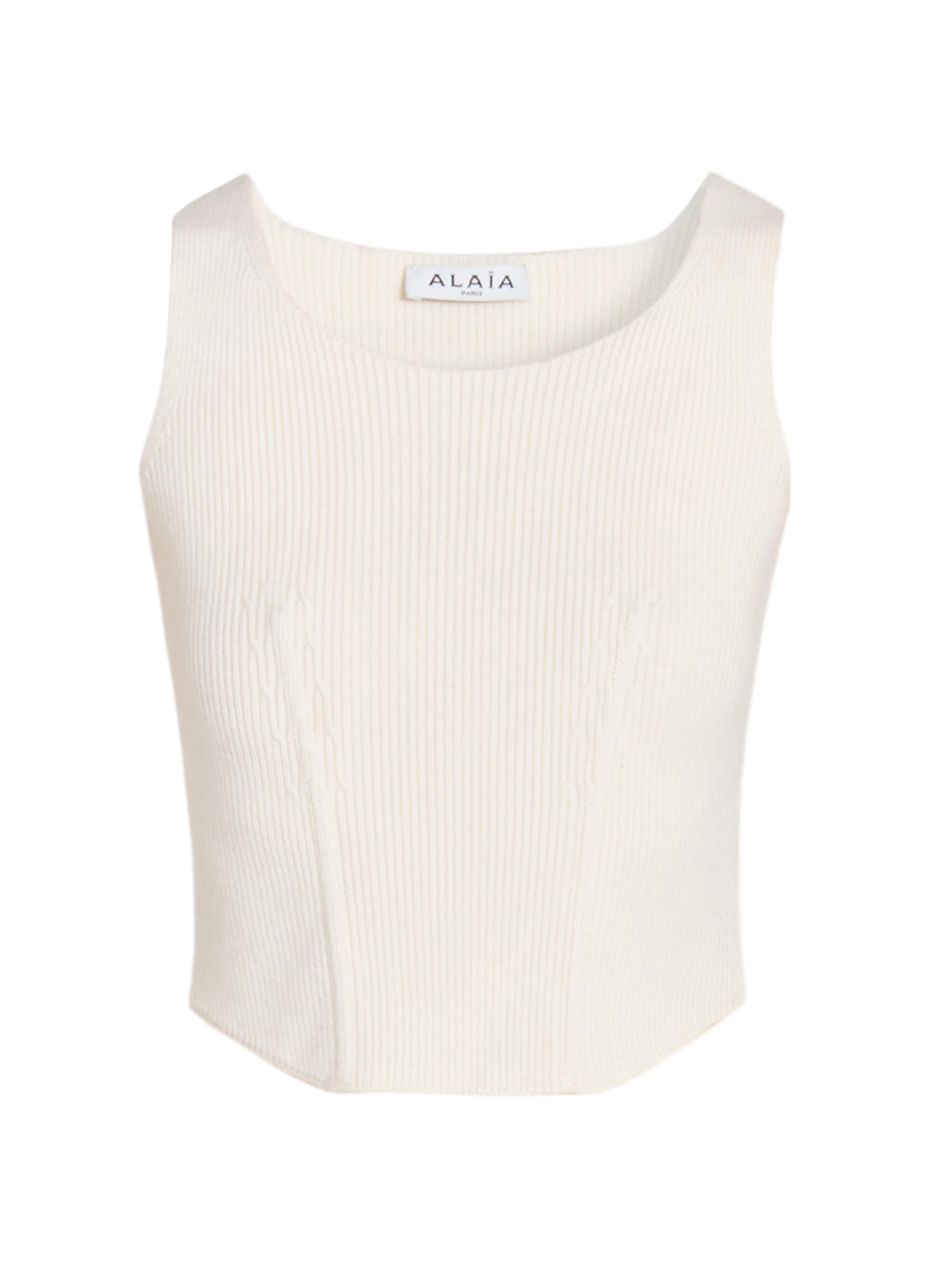 Alaïa Women's Rib-Knit Wool-Blend Corset Top - Blanc Naturel