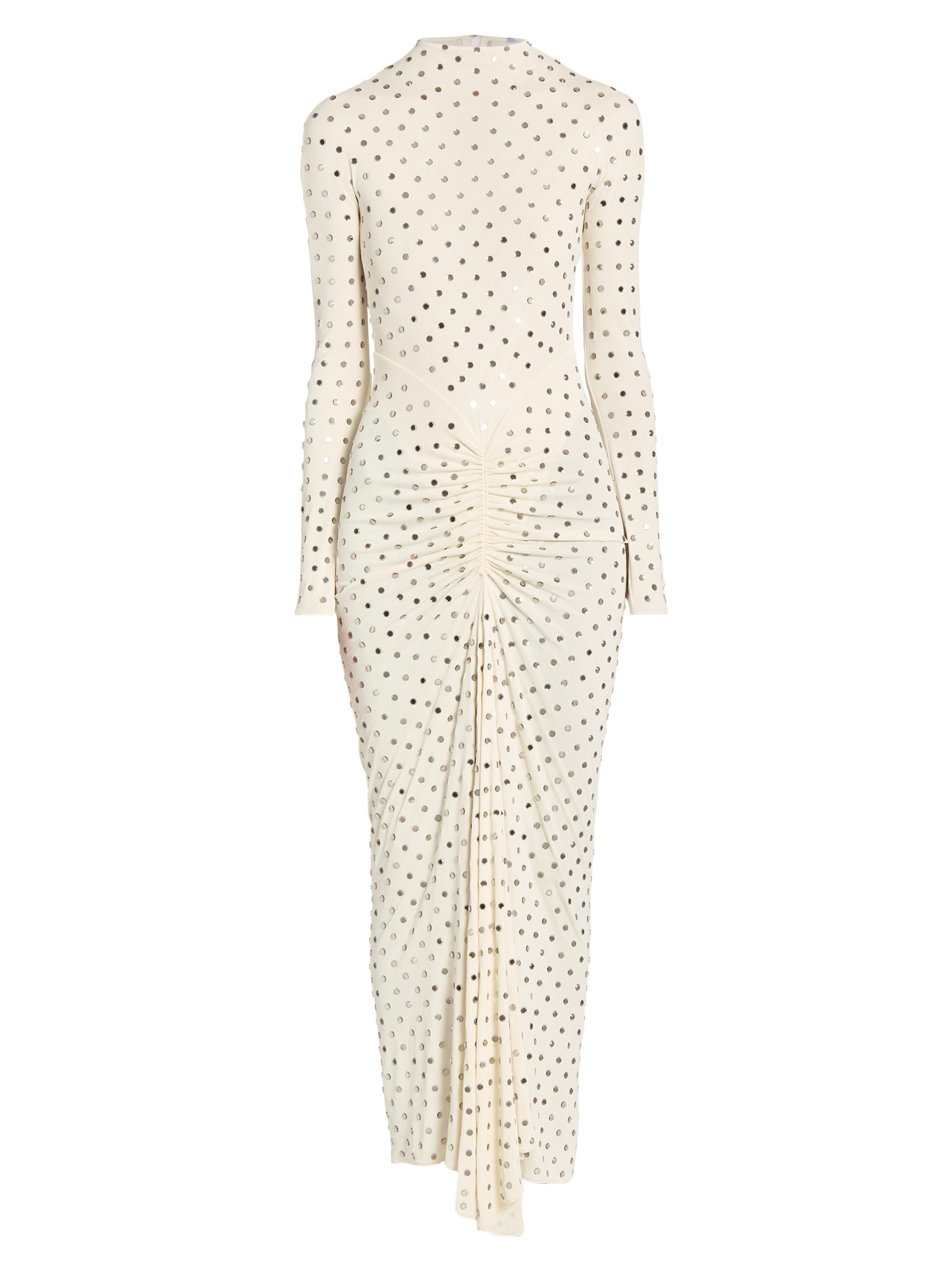 Alaïa Women's Embellished Draped Long-Sleeve Jersey Dress - Pannacotta Crystal