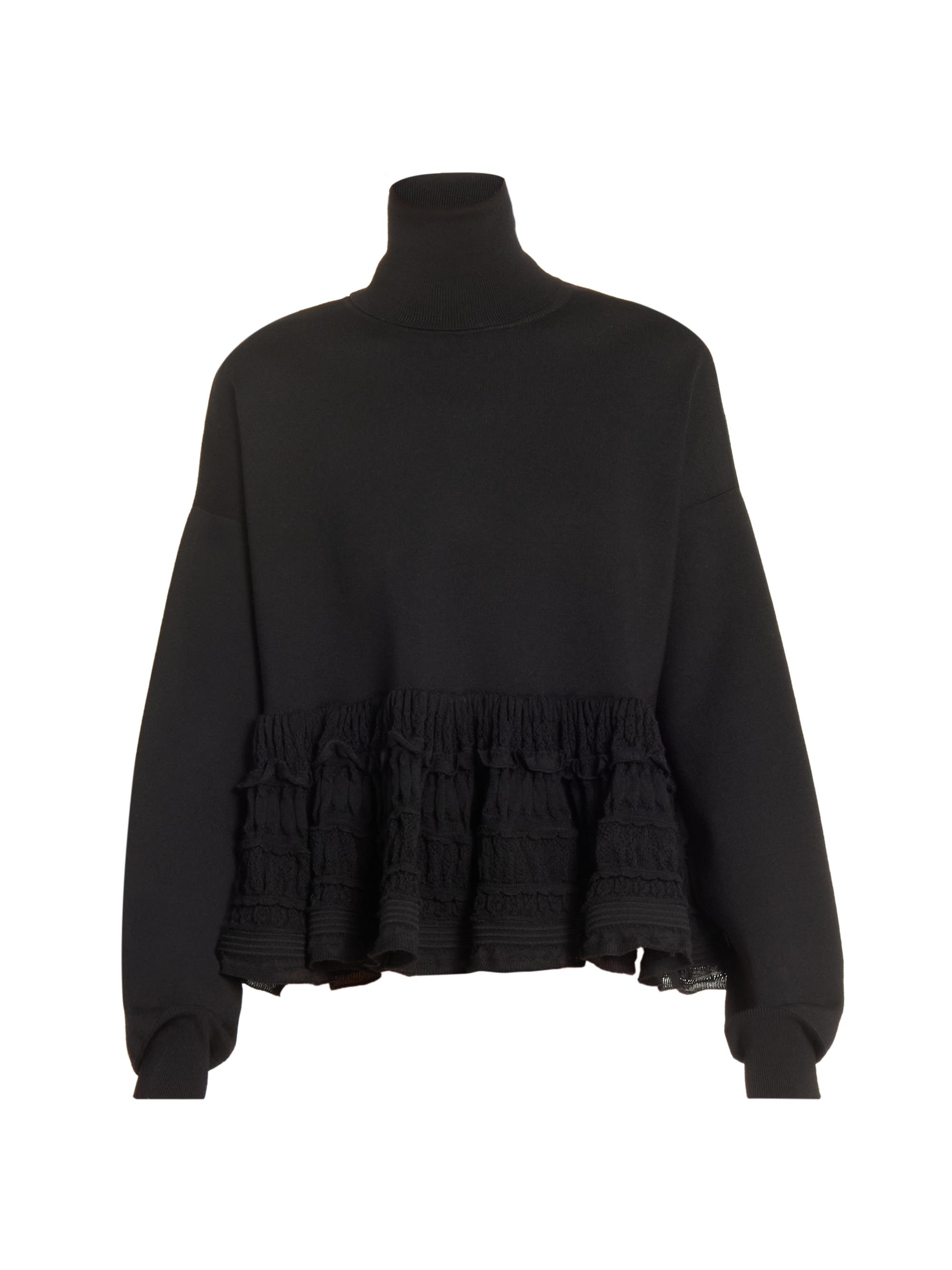 Alaïa Women's Lace-Trim Peplum Turtleneck Sweater - Noir Alaia