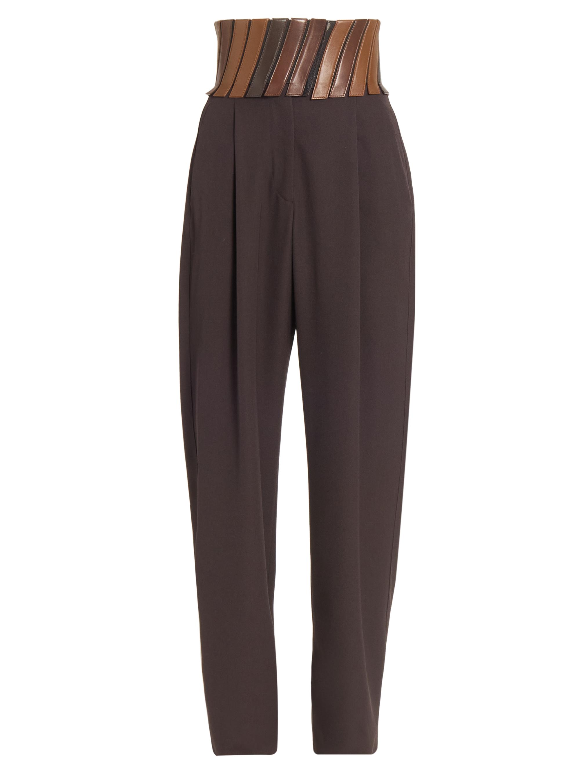 Alaïa Women's Wool Pleated-Front Belted Pants - Ebene