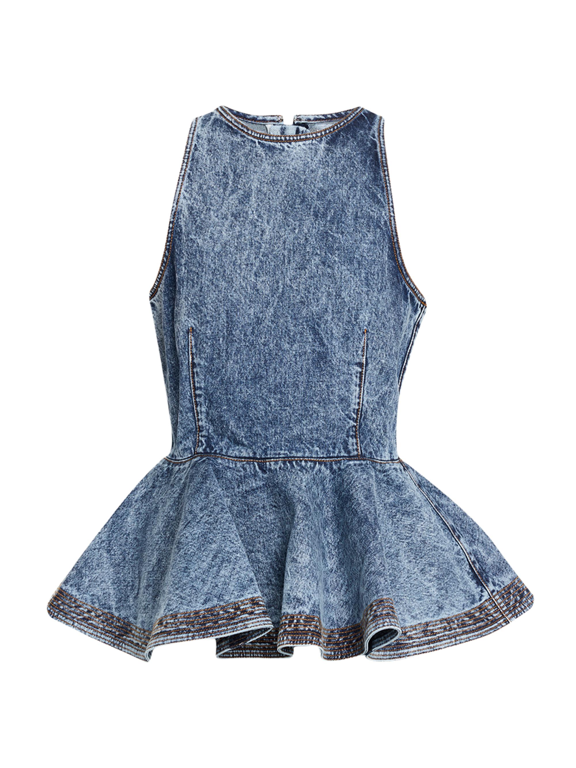 Alaïa Women's Denim Peplum Top - Bleu Neige