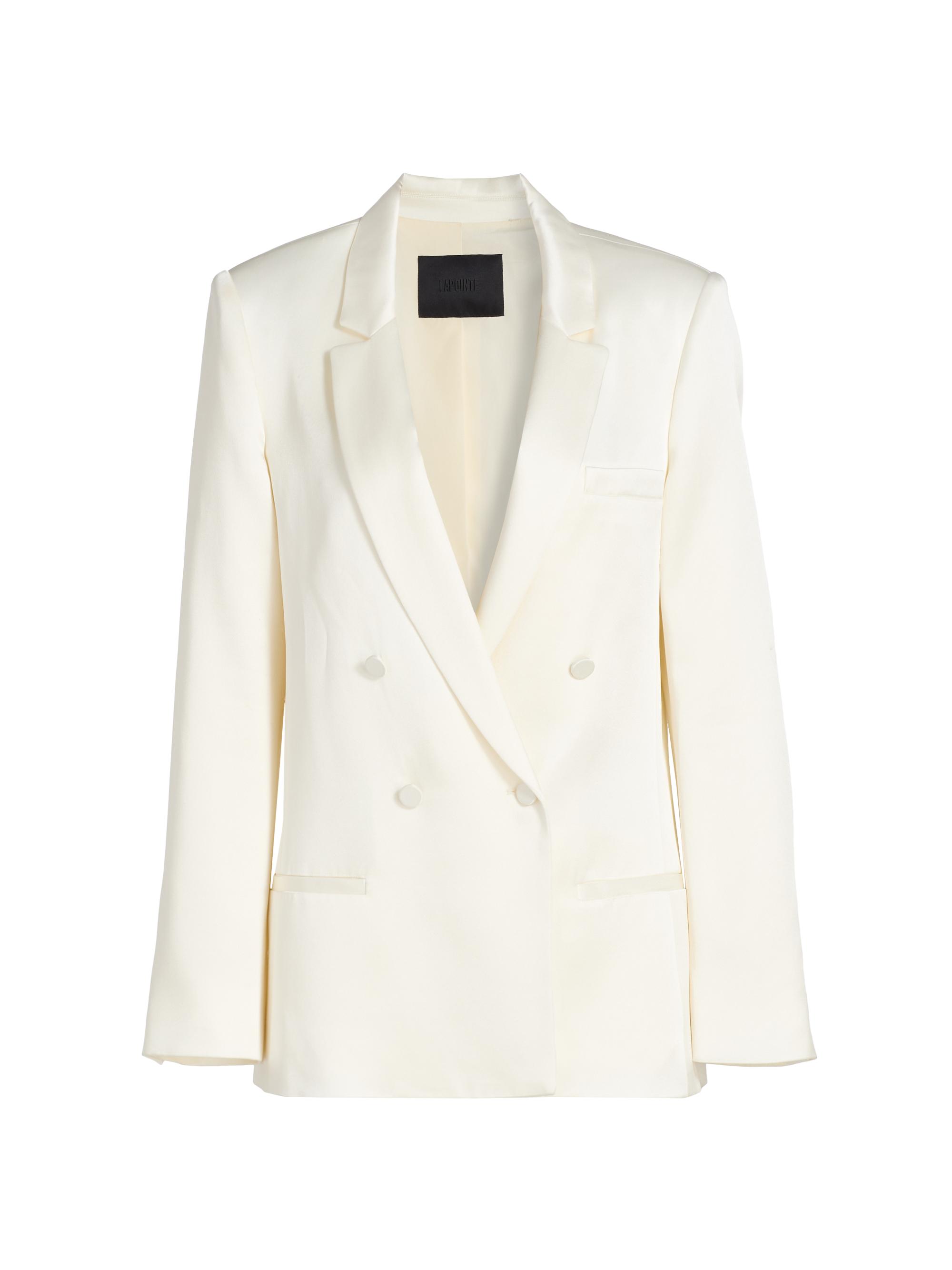 LaPointe Women's Satin Double-Breasted Blazer - Cream