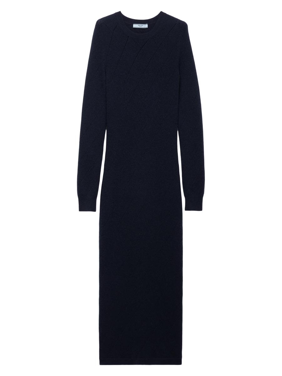 Prada Women's Openwork Cashmere Knit Dress In Blue