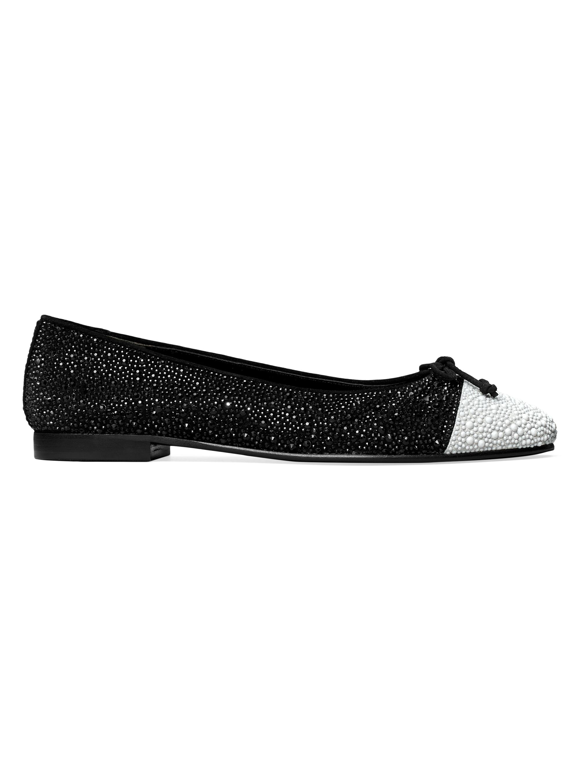 Tory Burch Women's Cap-Toe Crystal Suede Ballet Flats - Perfect Black