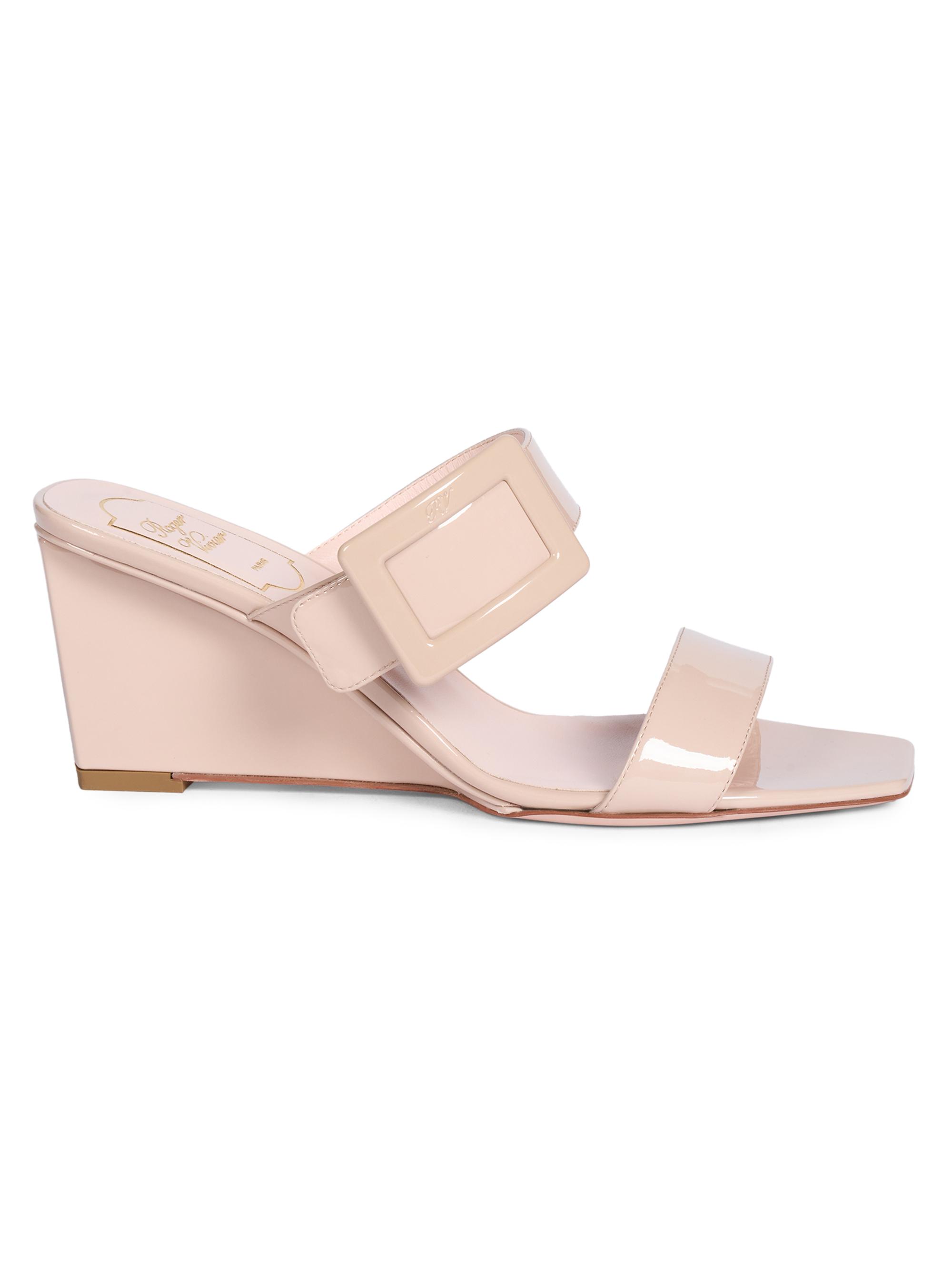 Roger Vivier Women's Belle Vivier 60MM Patent Leather Wedge Mules - Light Beige