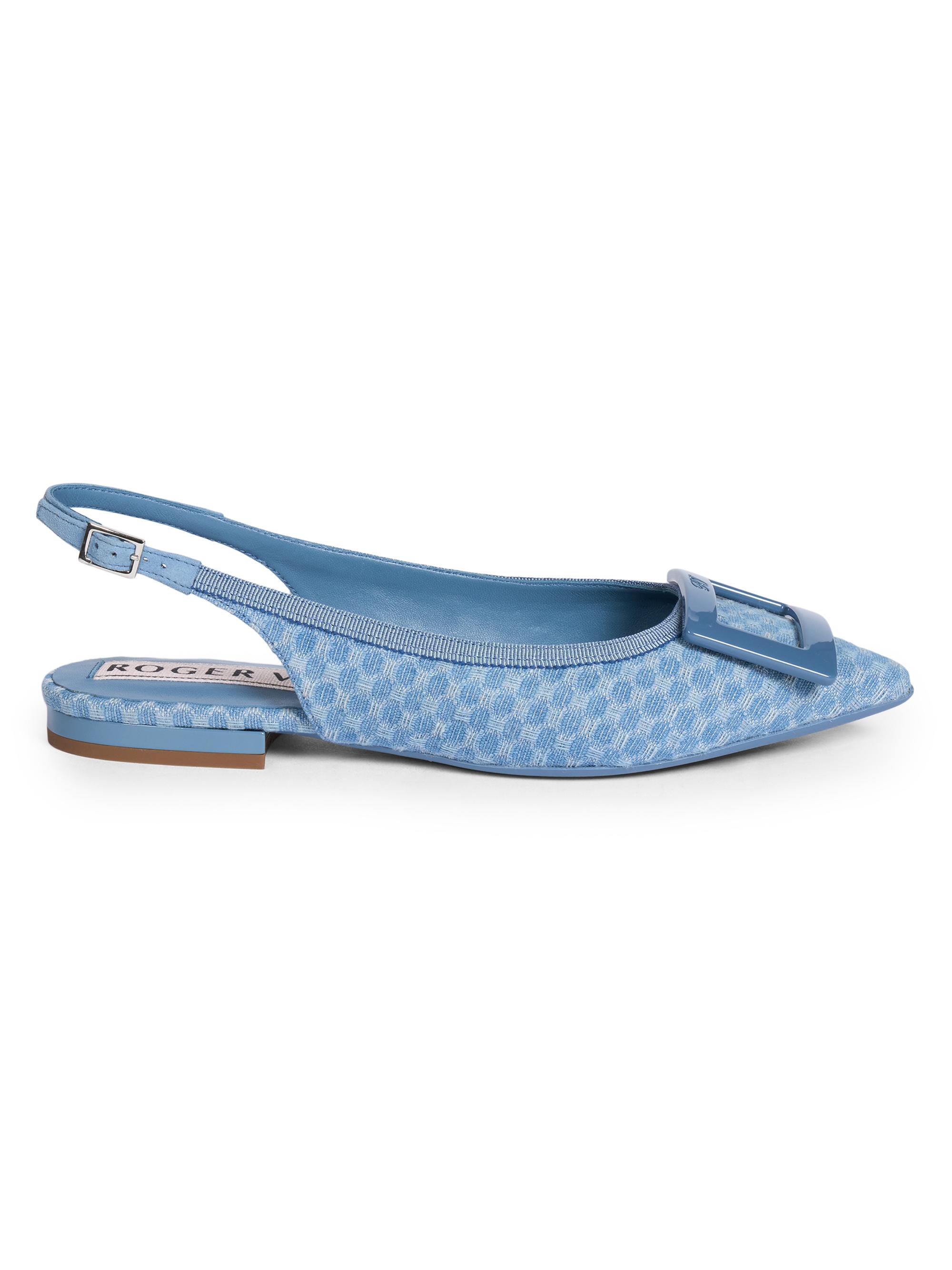 Roger Vivier Women's Gommettine Woven Geometric Cotton Ballerina Flats - Denim