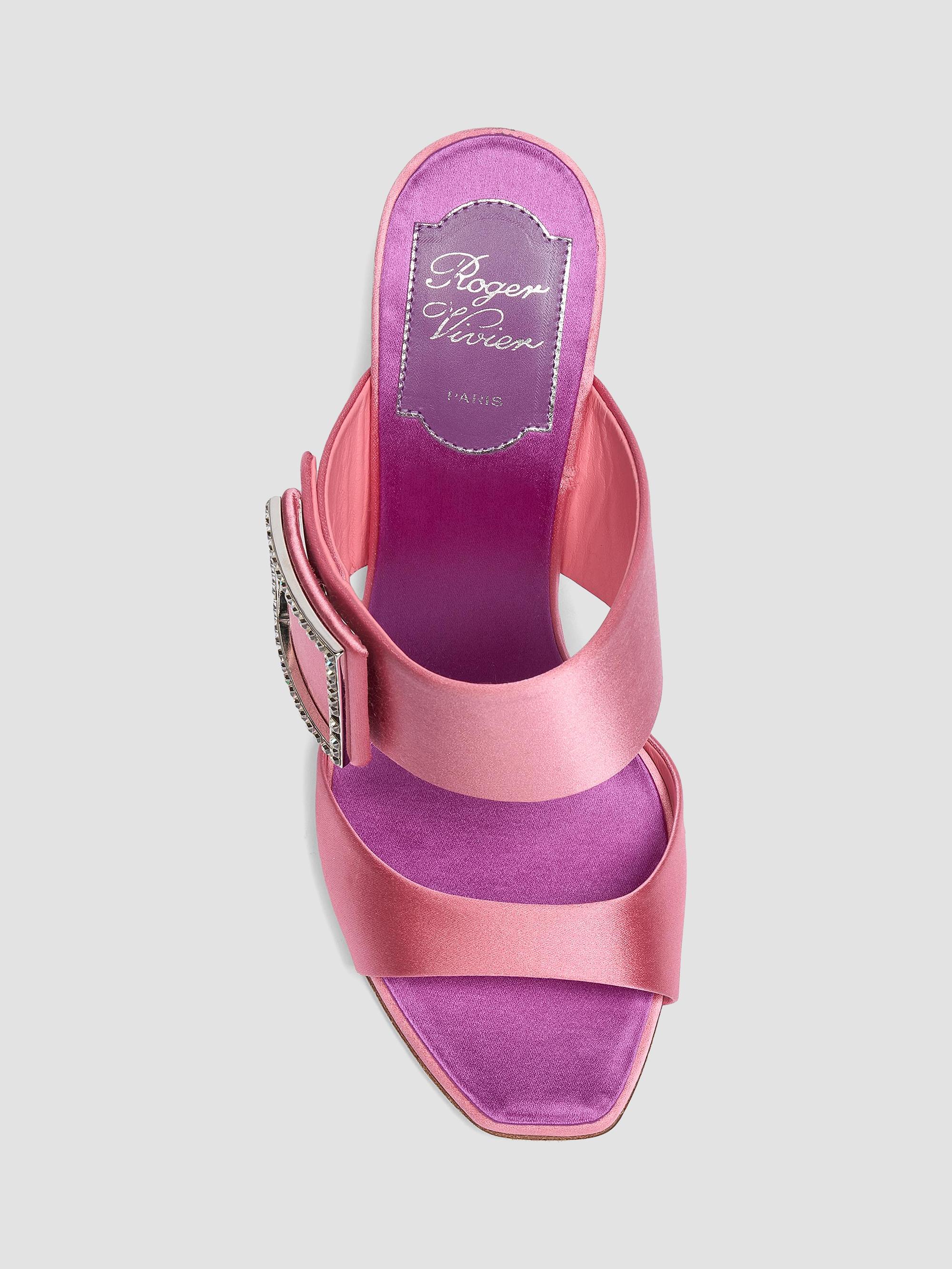 Roger Vivier Trompette 85MM Strass Crystal Buckle Satin Mules