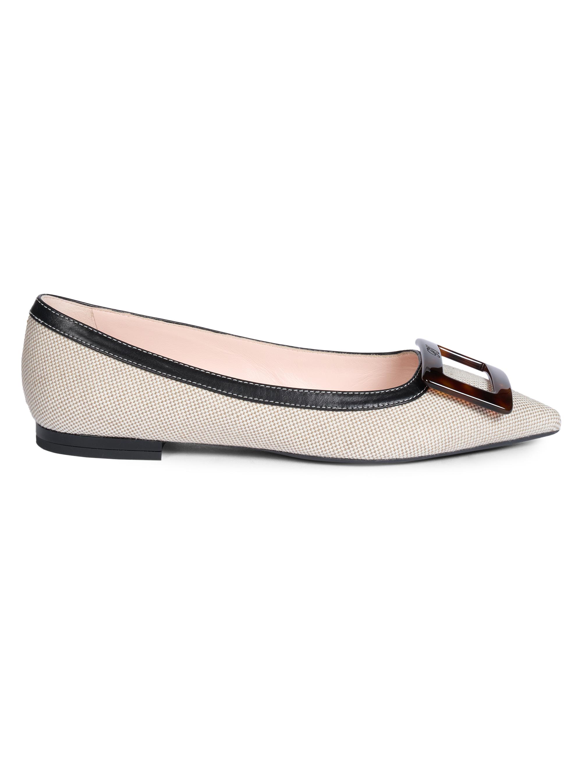 Roger Vivier Women's Gommettine Cotton-Leather Ballerina Flats - Black Natural