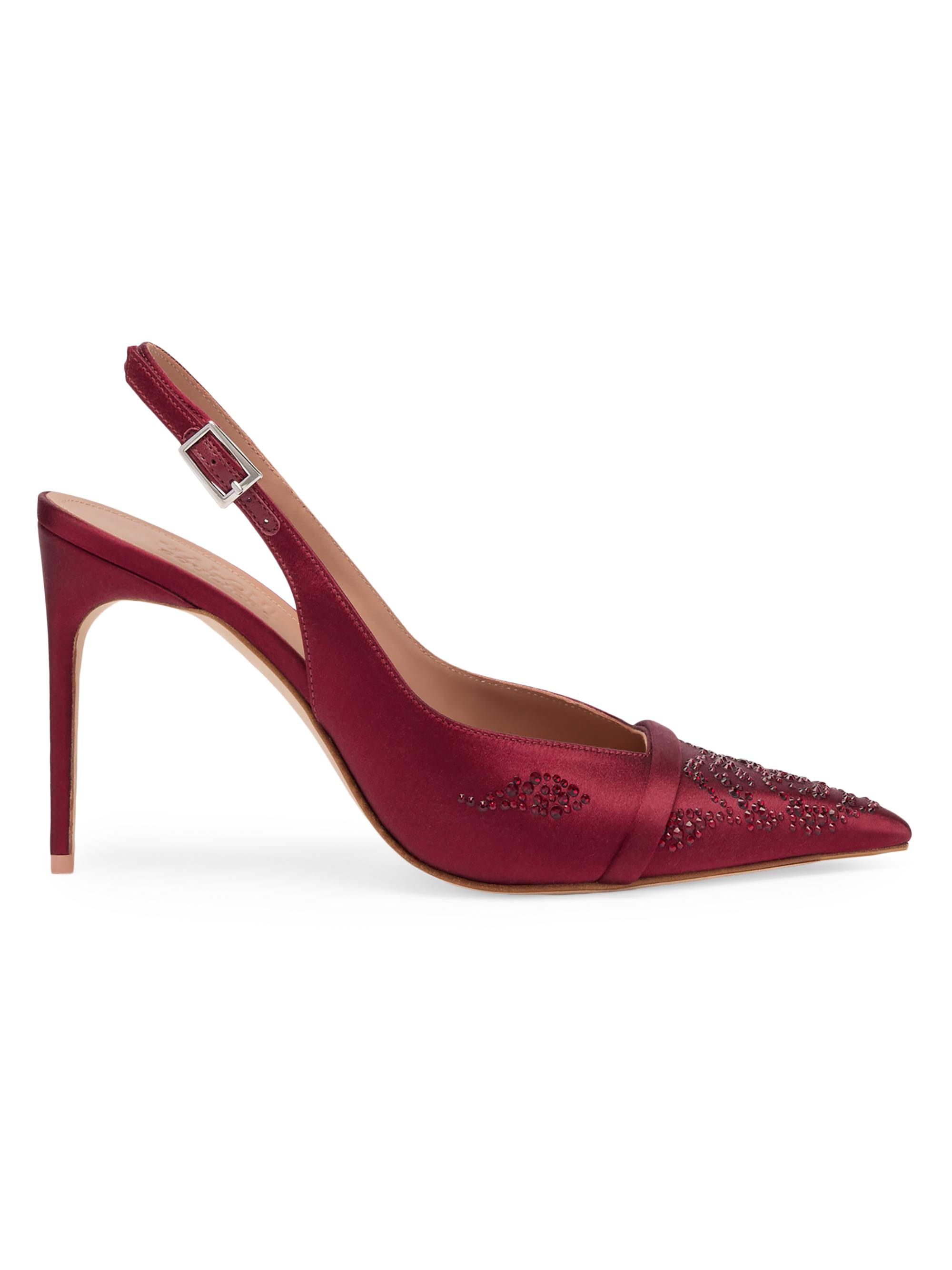 Malone Souliers Women's Jazz 90MM Satin Crystal-Embellished Slingback Pumps - Wine