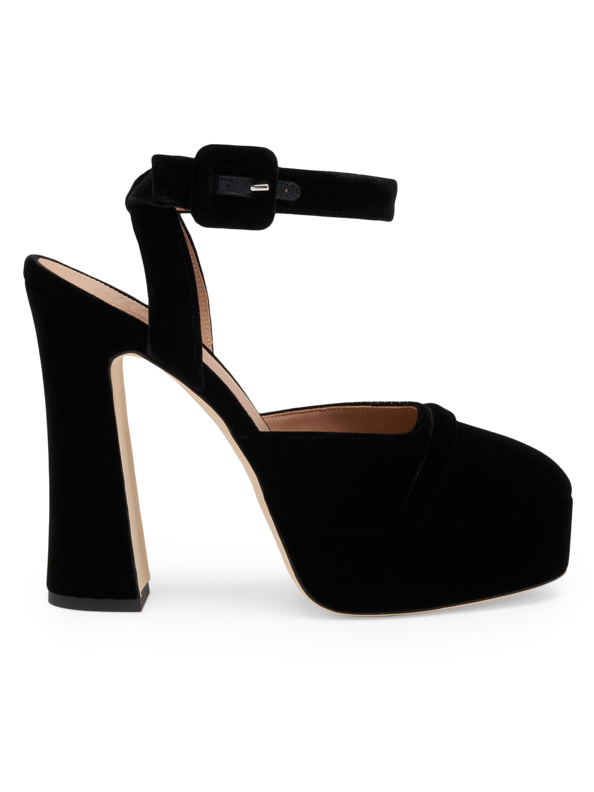 Malone Souliers Women's Mora Buckle 125MM Velvet Slingback Platforms - Black