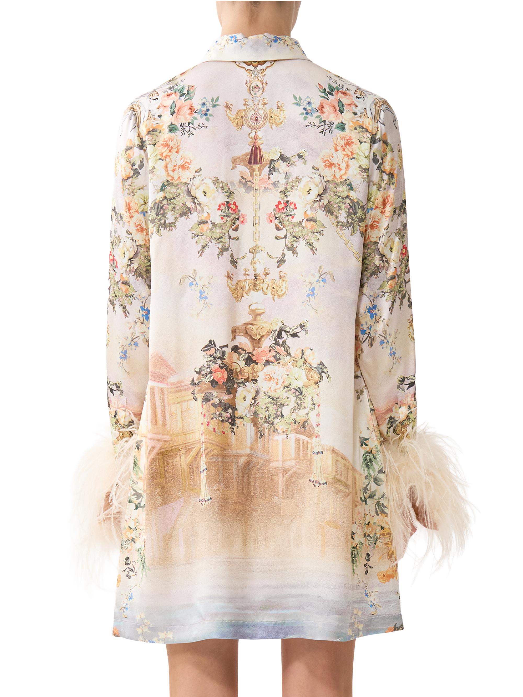 feather trim shirt dress Feather Shirt Dress in White