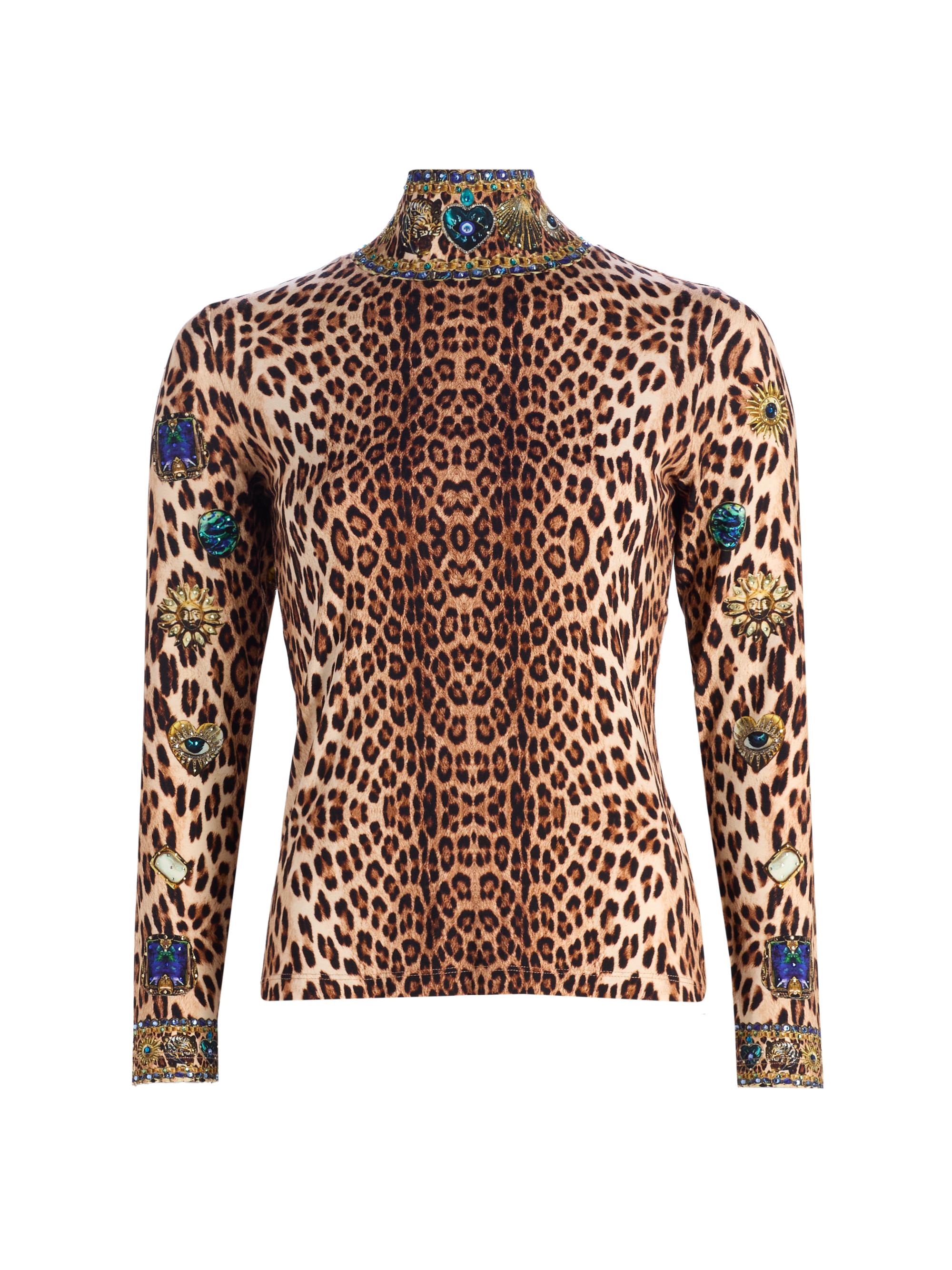Nazar Nirvana Embellished Leopard-Print Jersey Top
