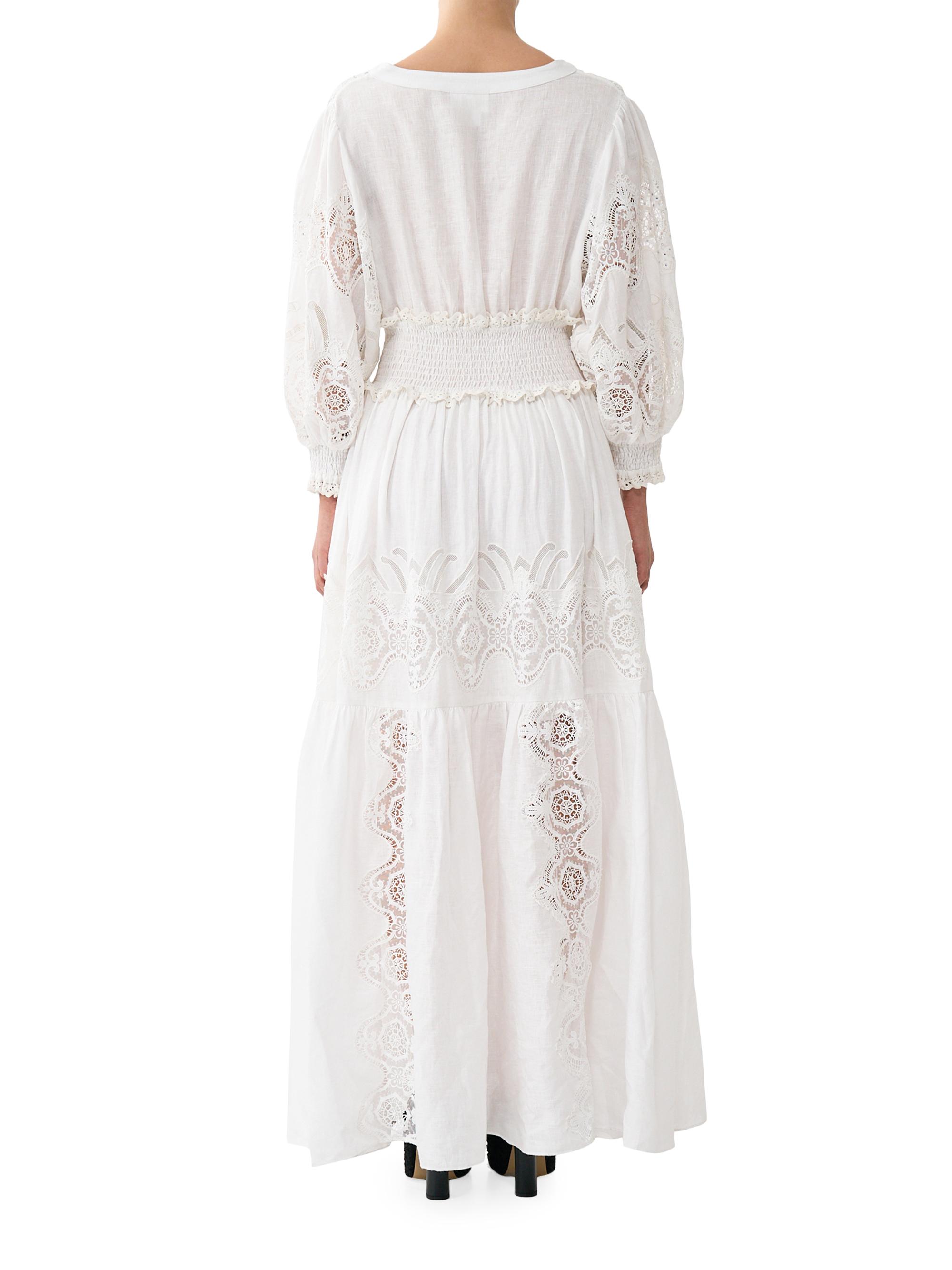 embellished linen dress Shimmer Linen Crochet Trim Pearl Embellished Square Neck Fringe Dress -  Gold
