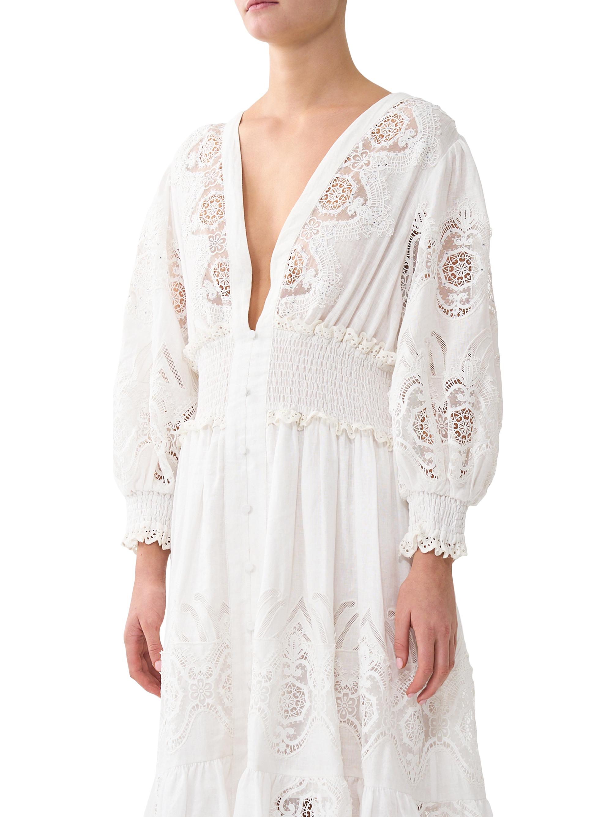 Camilla Embellished Shirred Linen Maxi Dress | Saks Fifth Avenue