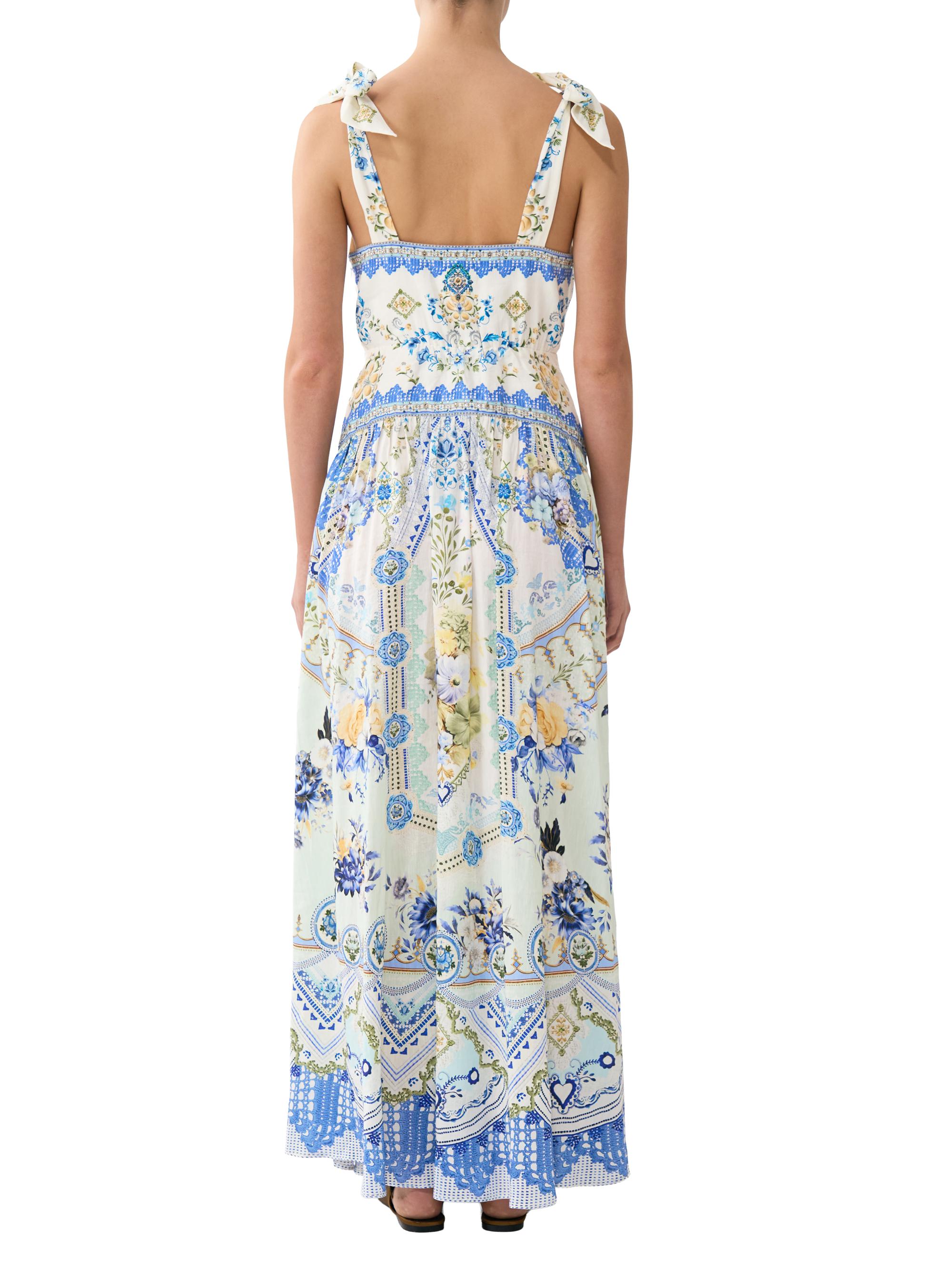Camilla Shoulder-Tie Linen-Silk Maxi Dress | Saks Fifth Avenue
