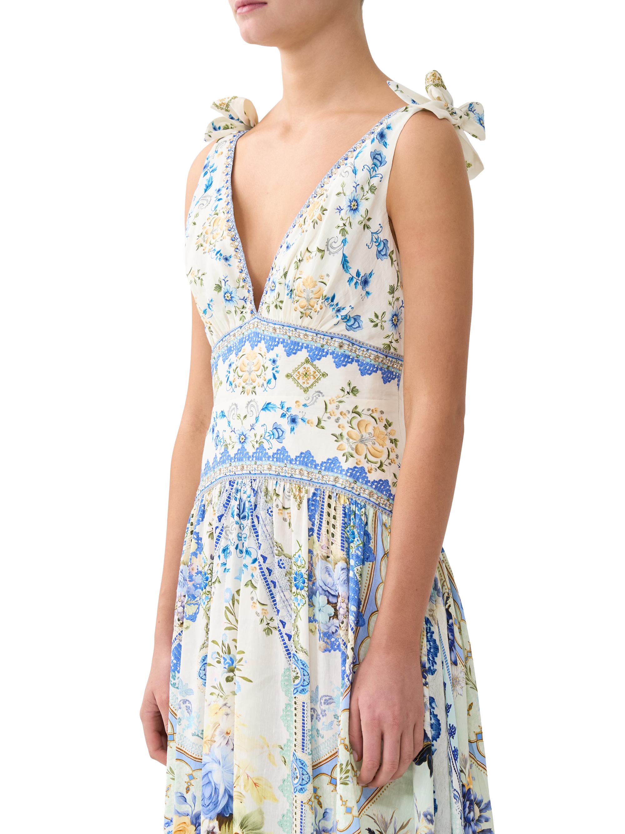 Camilla Shoulder-Tie Linen-Silk Maxi Dress | Saks Fifth Avenue