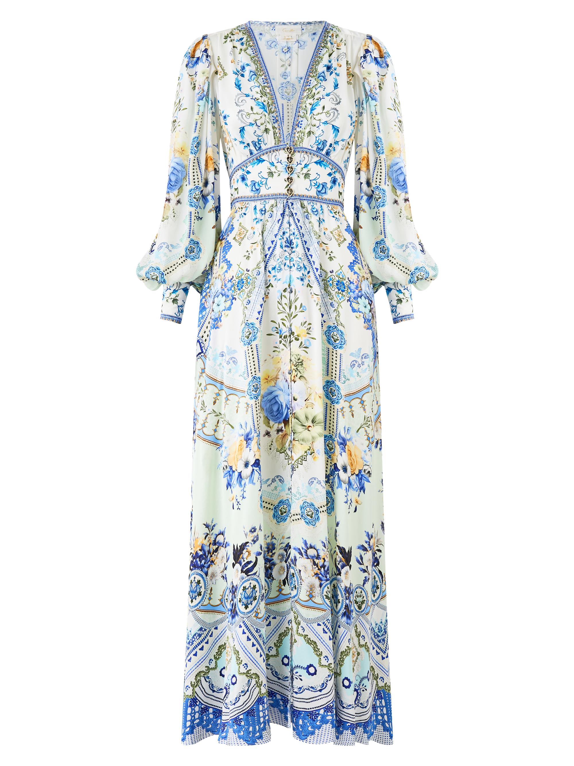 knee length dresses for ladies Camilla - A Night At The Opera Shaped Waistband Dress w/ Ruffle Frill  Sleeves main image 1