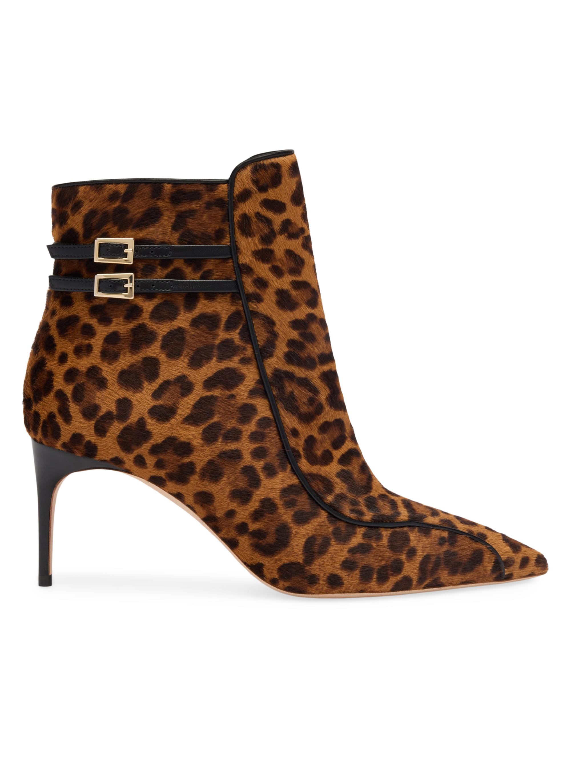 Malone Souliers Women's Giordana 70MM Leopard Print Calf Hair Ankle Boots - Brown Black