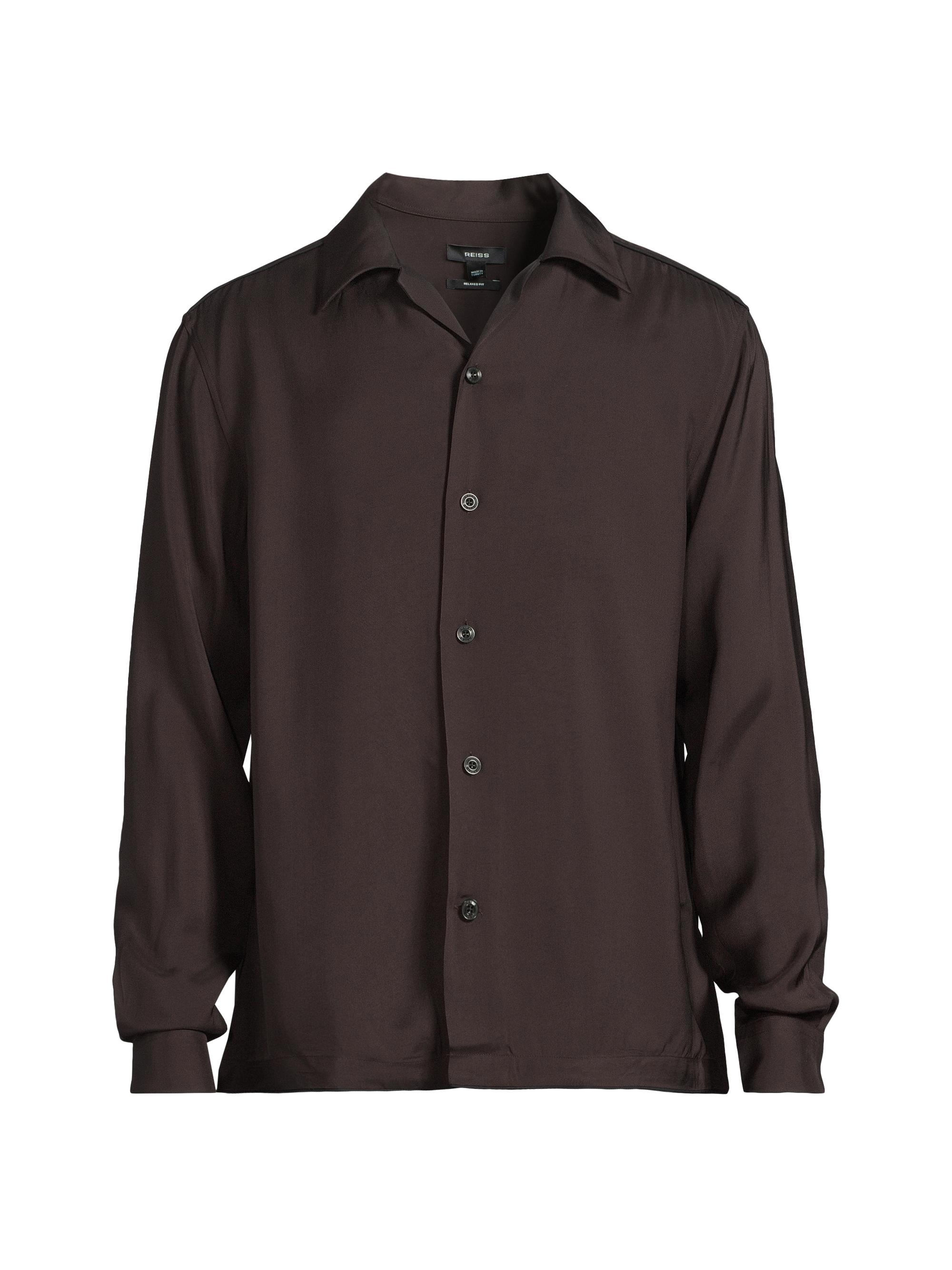 Reiss Men's Twill Button-Up Shirt - Chocolate Brown