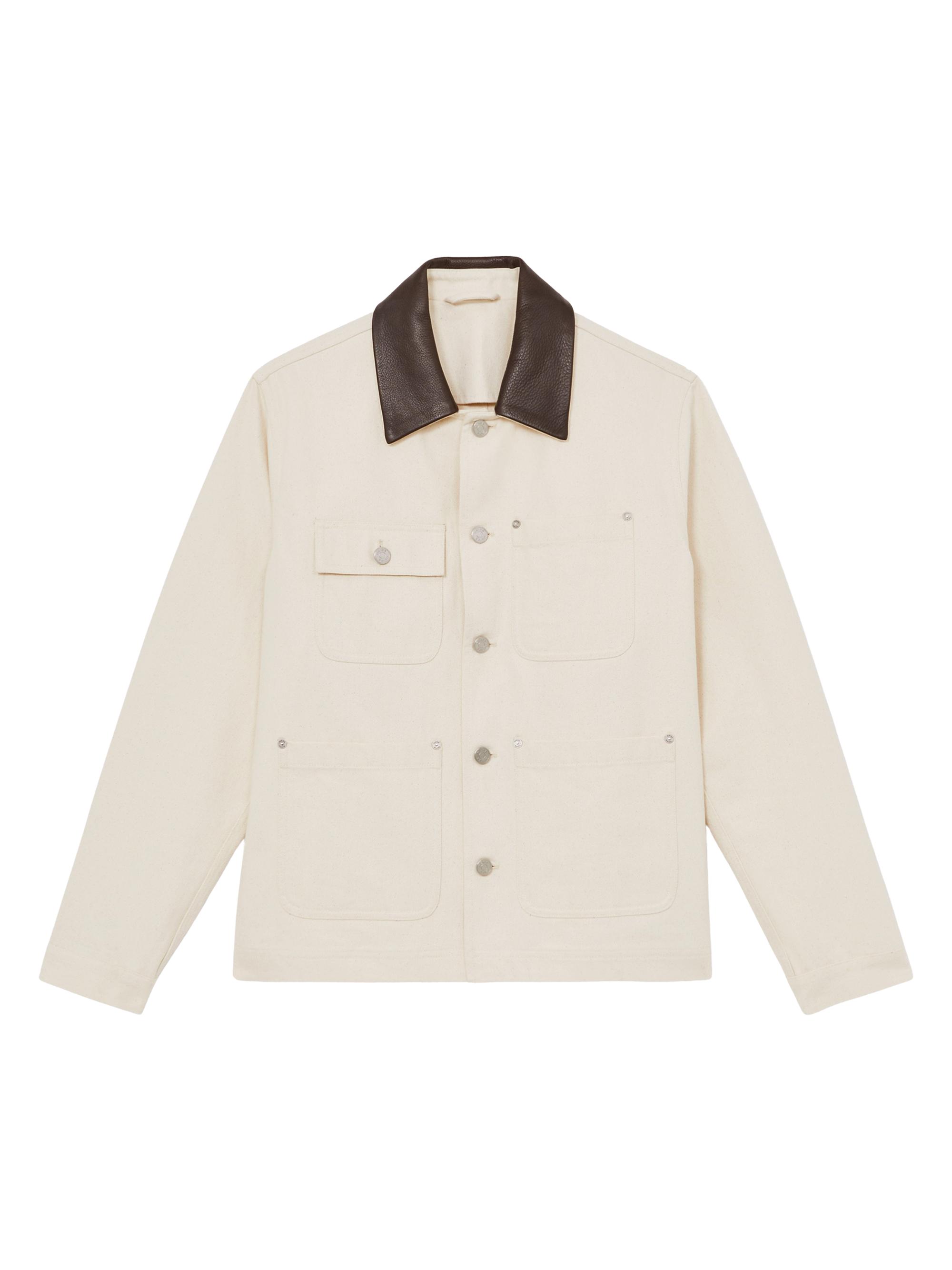 Reiss Men's Clapper Cotton-Leather Work Jacket - Off White
