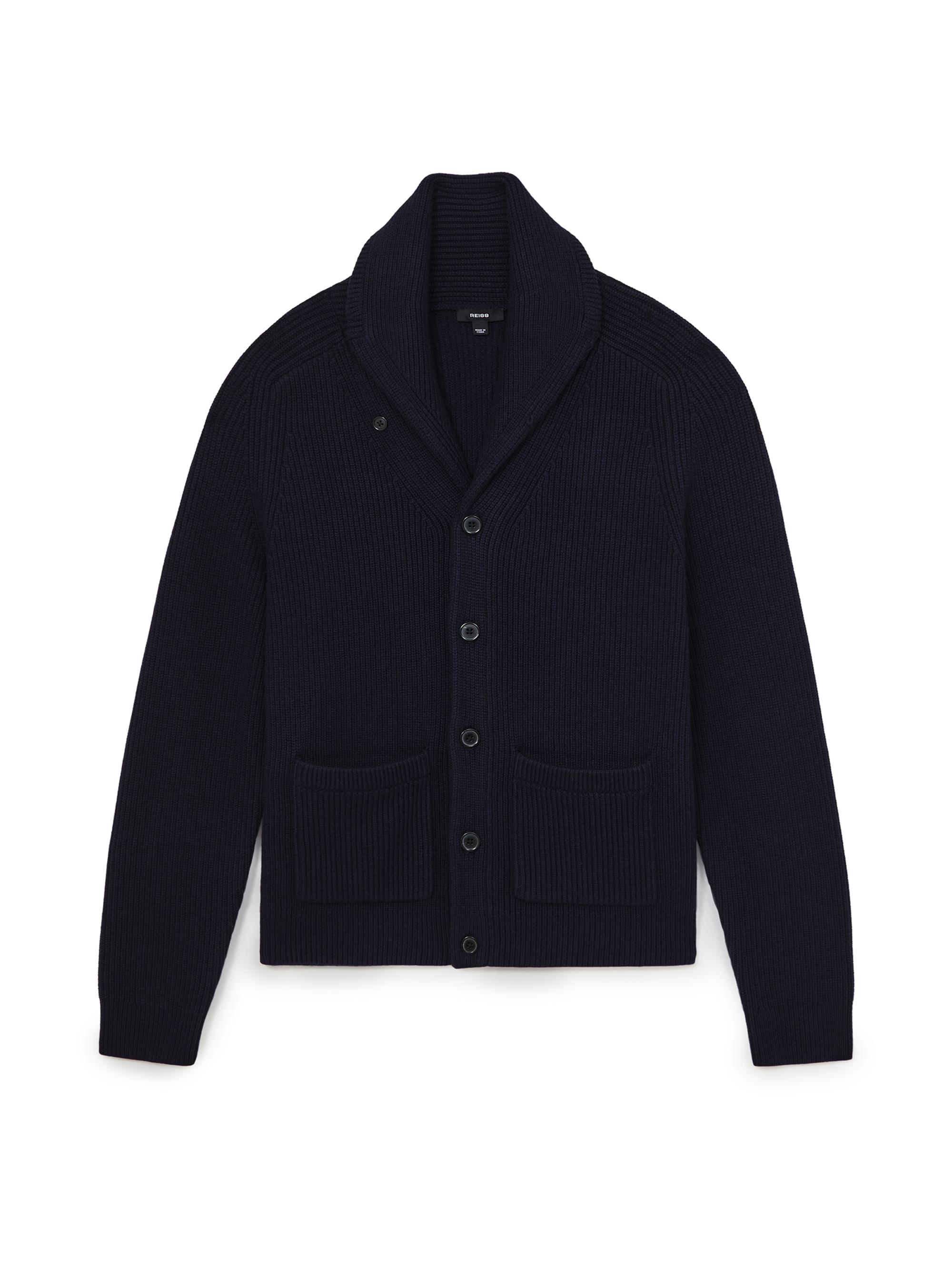 Reiss Men's Cannon Rib-Knit Cardigan - Navy