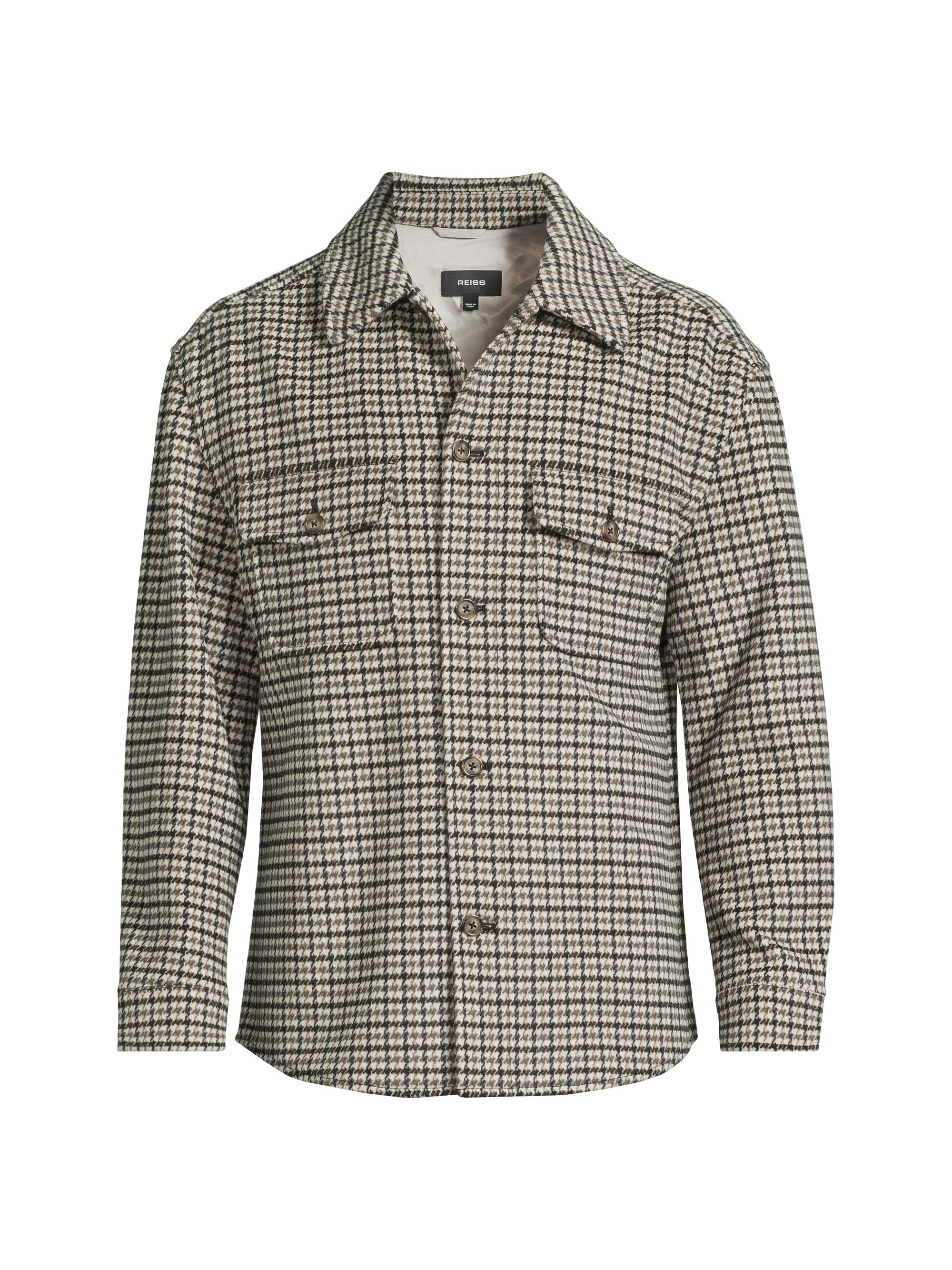 Reiss Men's Liam Houndstooth Wool-Blend Overshirt - Grey