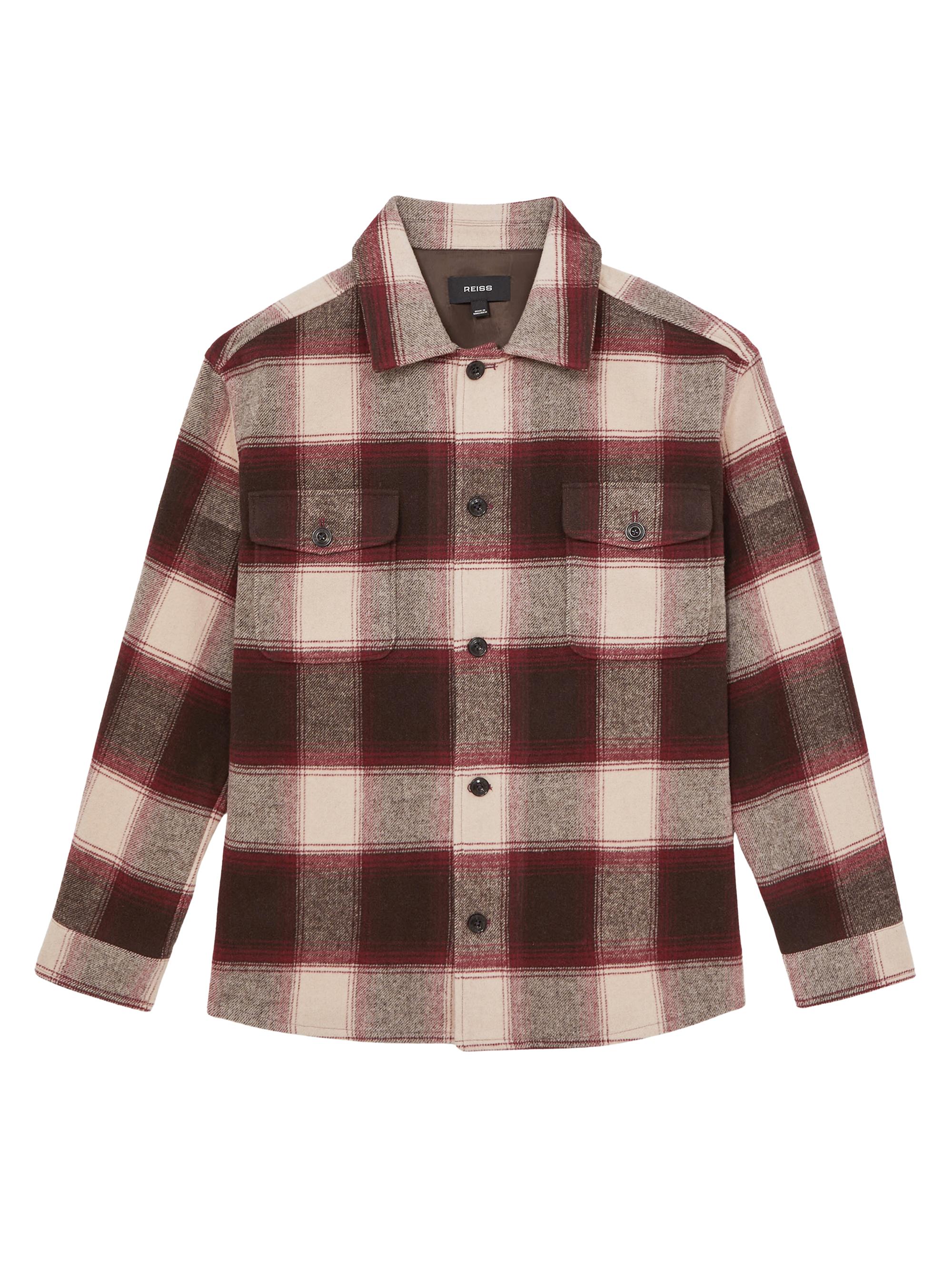 Reiss Men's McFadden Checked Wool-Blend Overshirt - Bordeaux