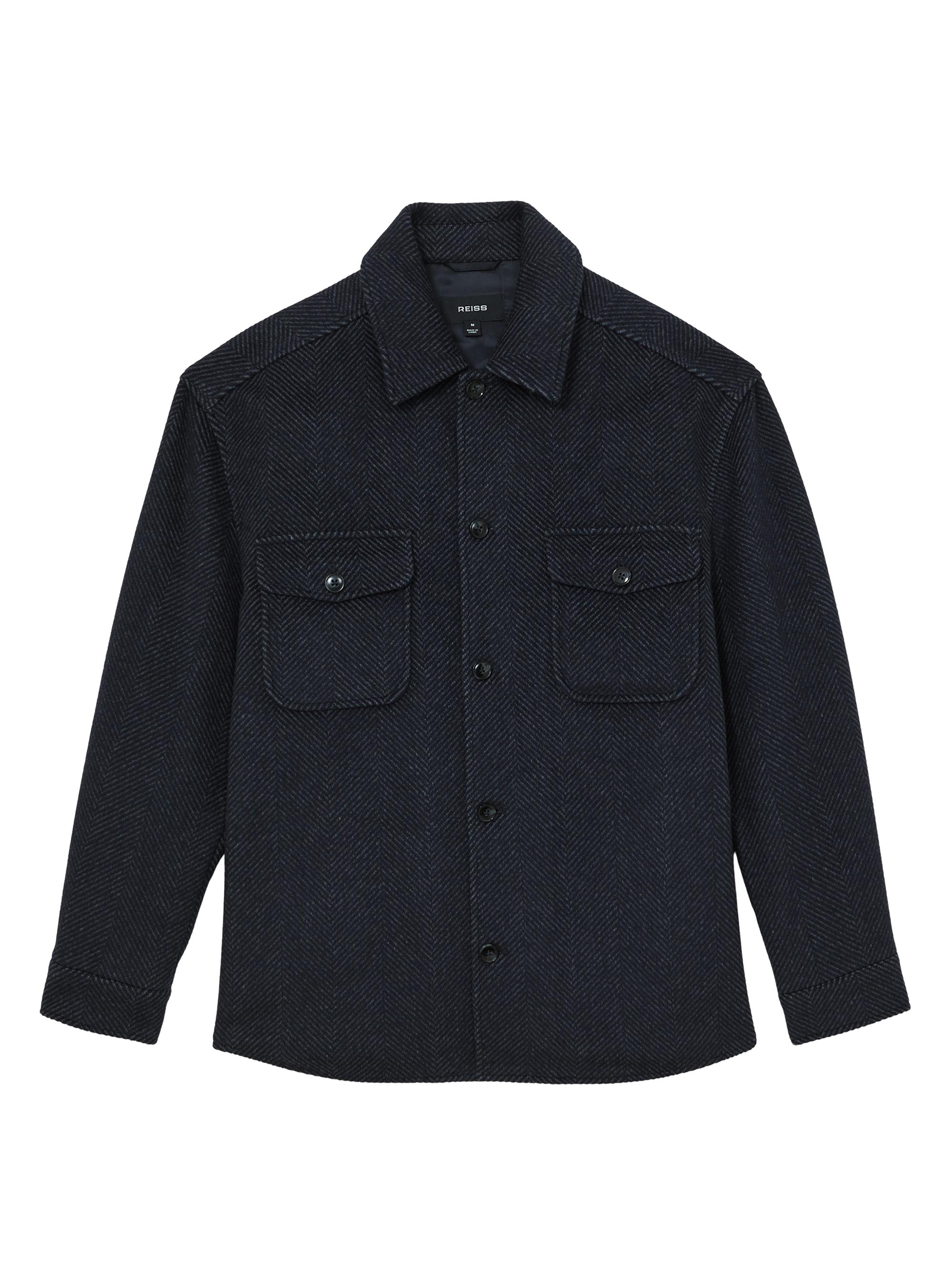 Reiss Men's Compton Herringbone Overshirt - Navy
