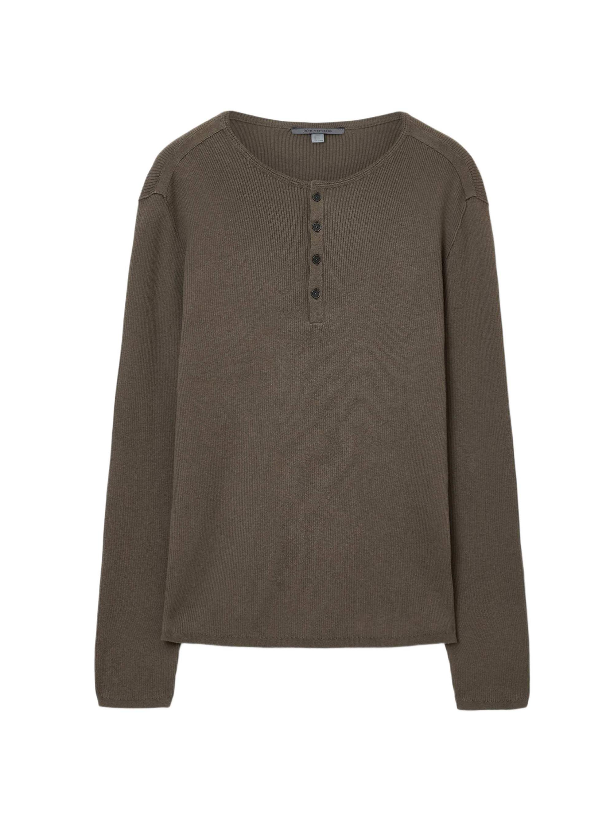 John Varvatos Men's Javis Cotton-Cashmere Henley T-Shirt - Teakwood