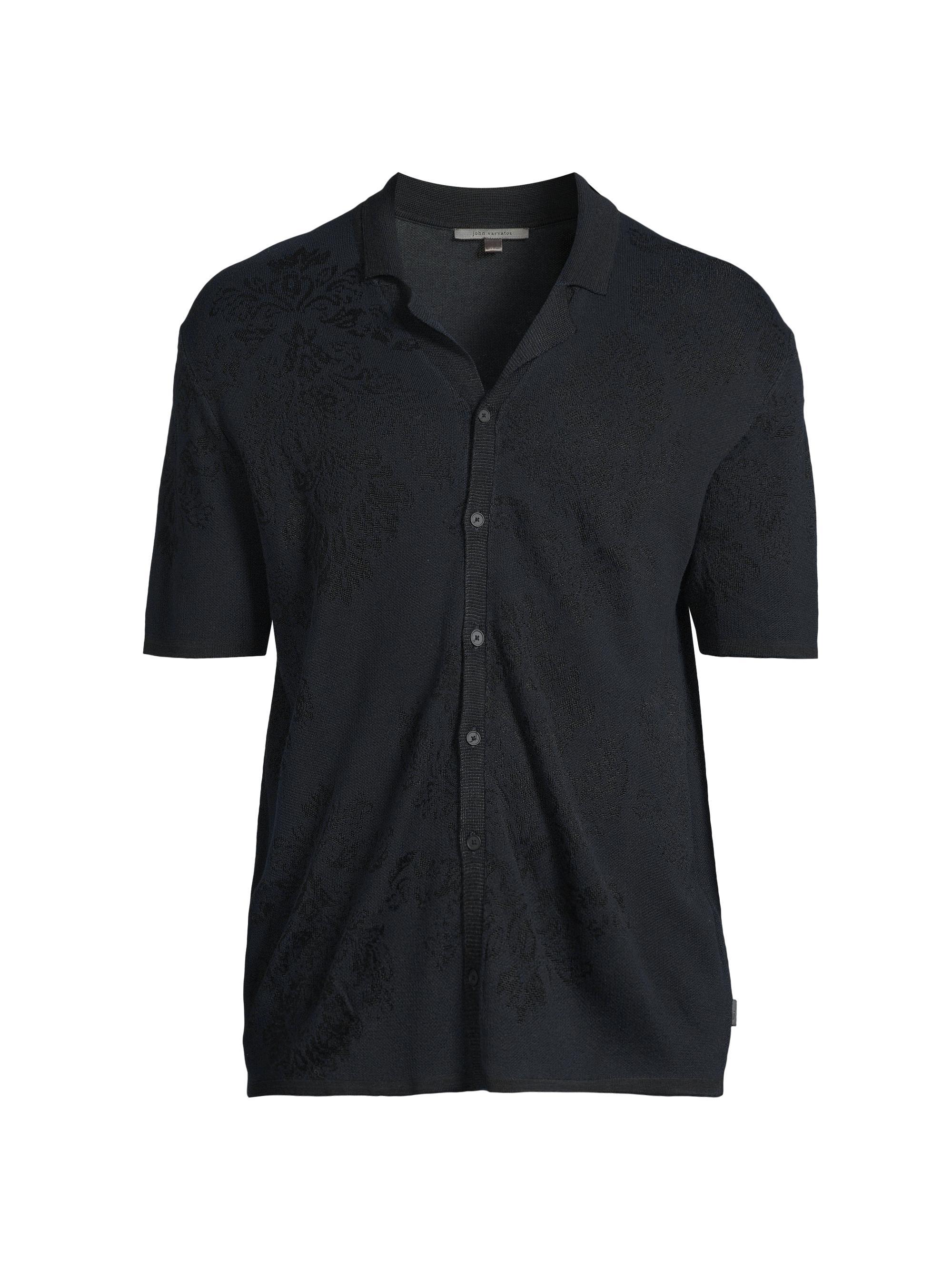 John Varvatos Men's Arlon Paisley Sheen Jacquard Camp Shirt - Navy