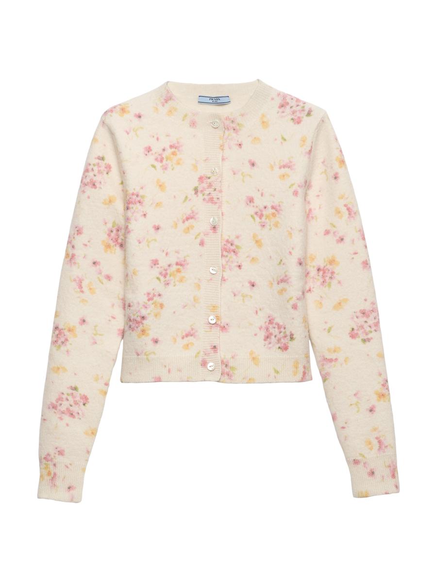 Prada Women's Floral Print Wool Cardigan In Pink