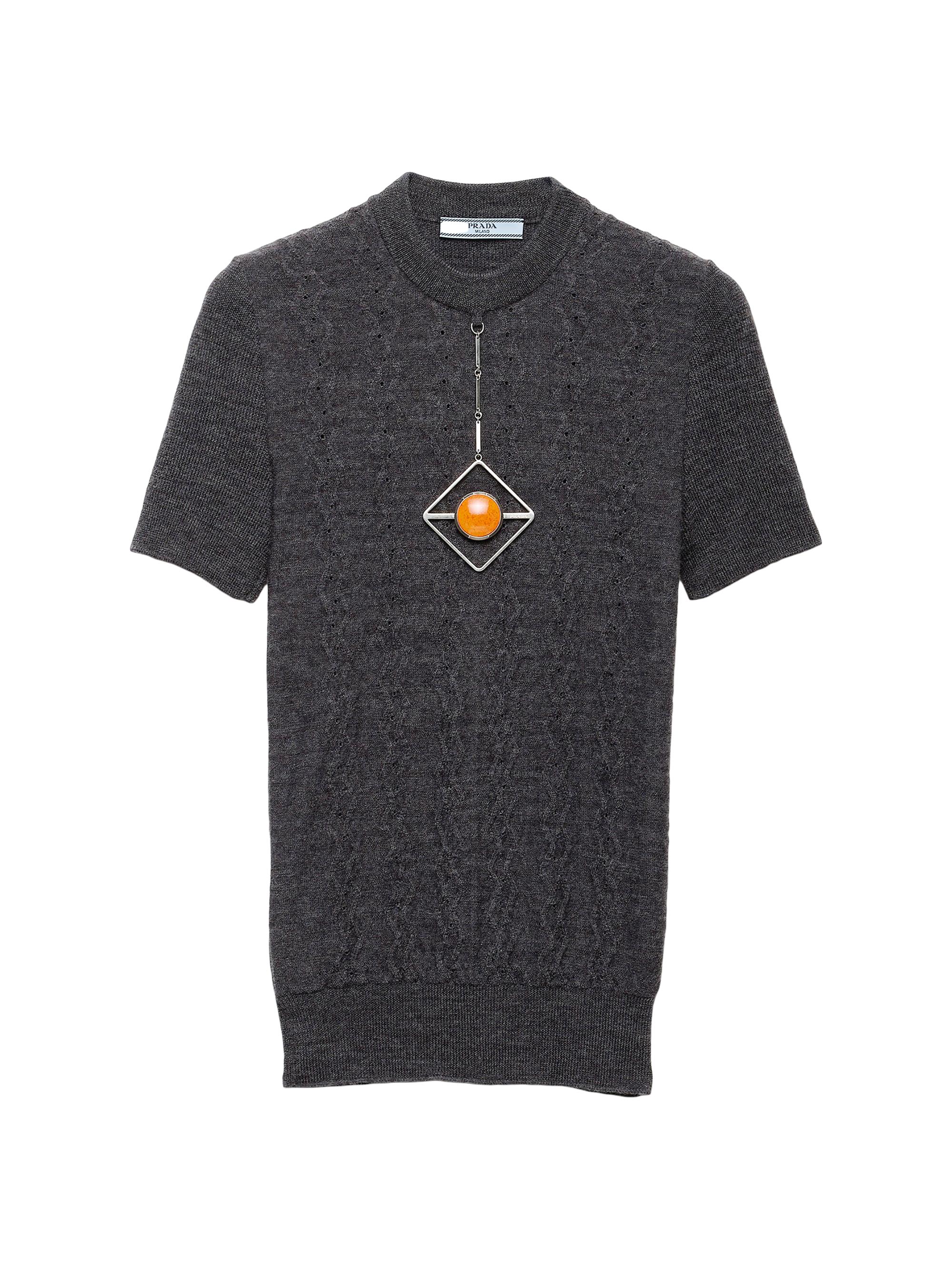 Prada Women's Short-Sleeved Wool Sweater - Grey