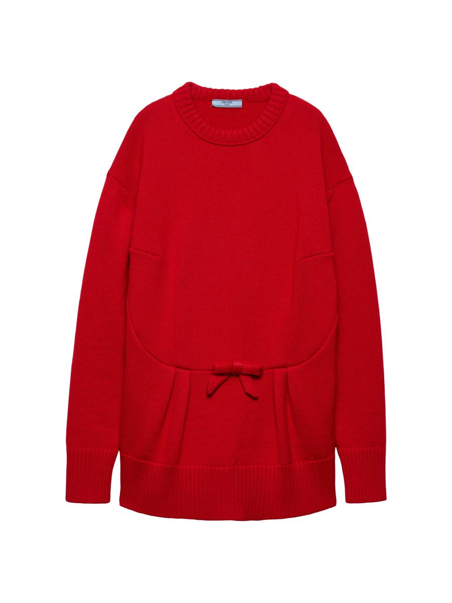 Prada Women's Wool Cardigan With Bow In Red