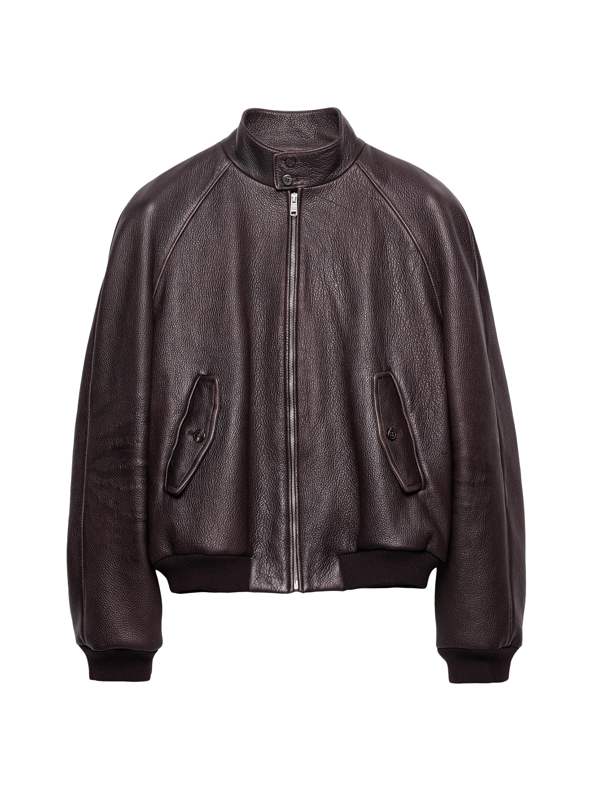 Prada Men's Leather Bomber Jacket - Brown