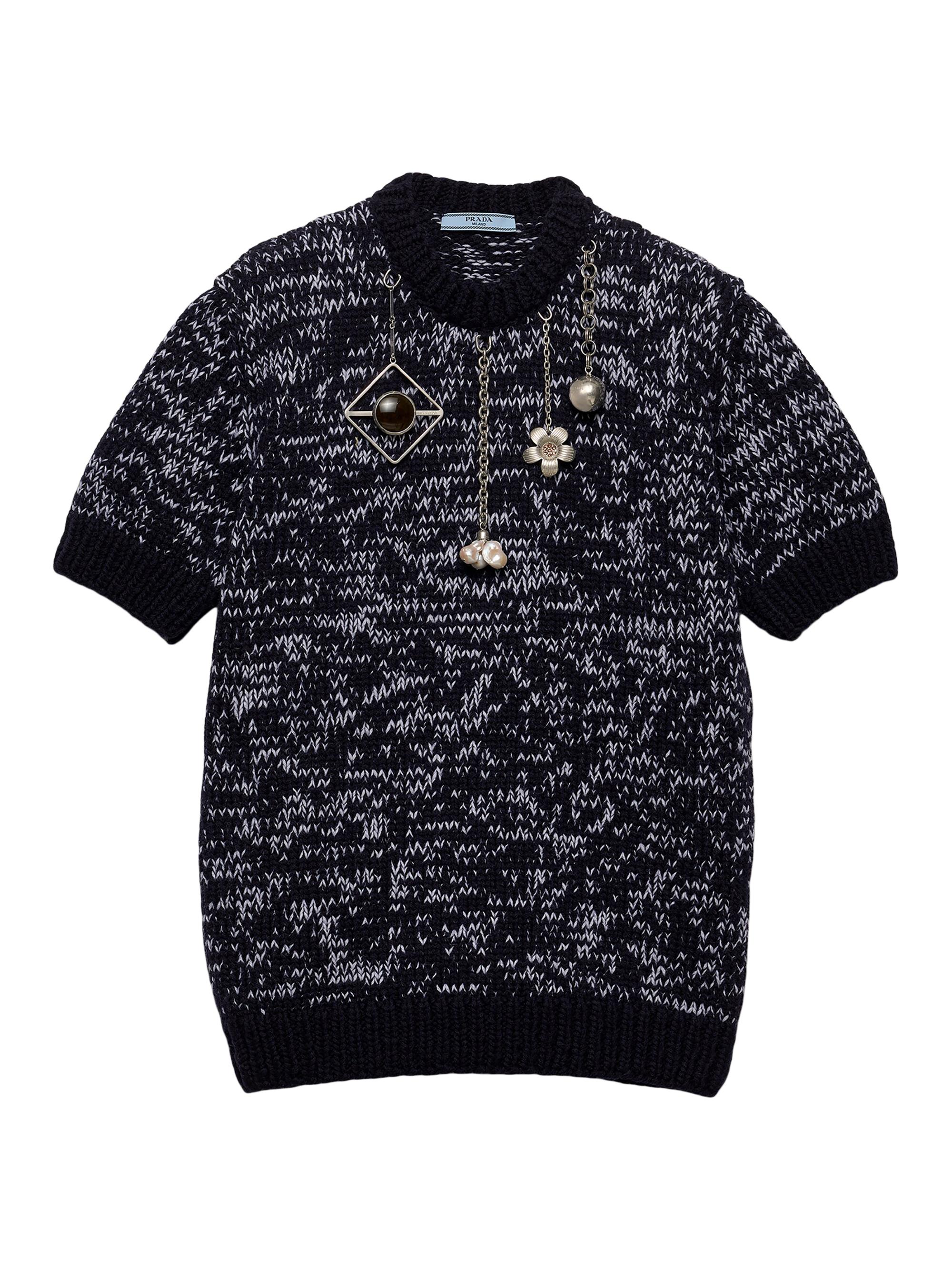 Prada Women's Short-Sleeved Wool Sweater - Blue