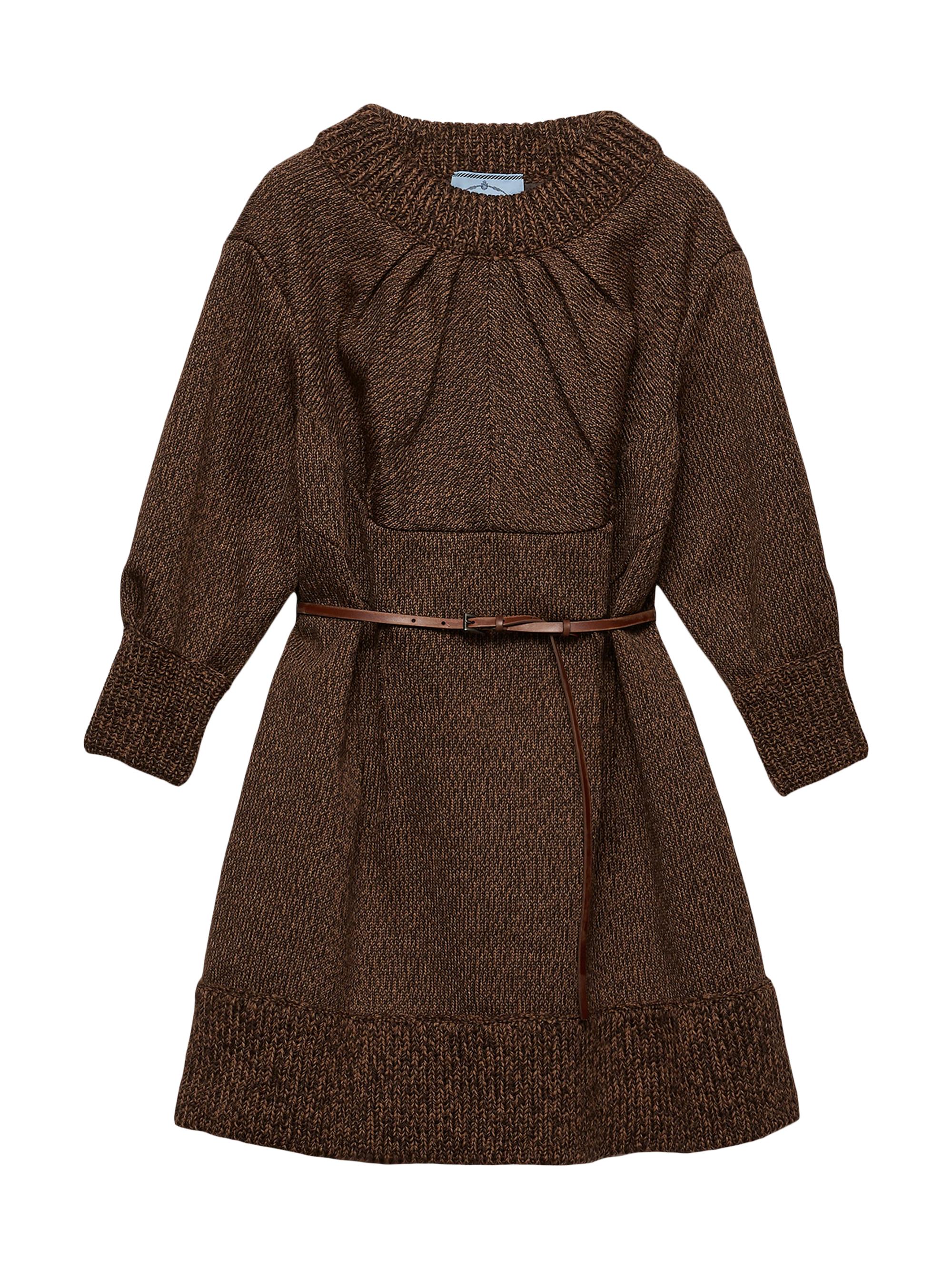 Prada Women's Mouliné Wool Mini Dress - Brown