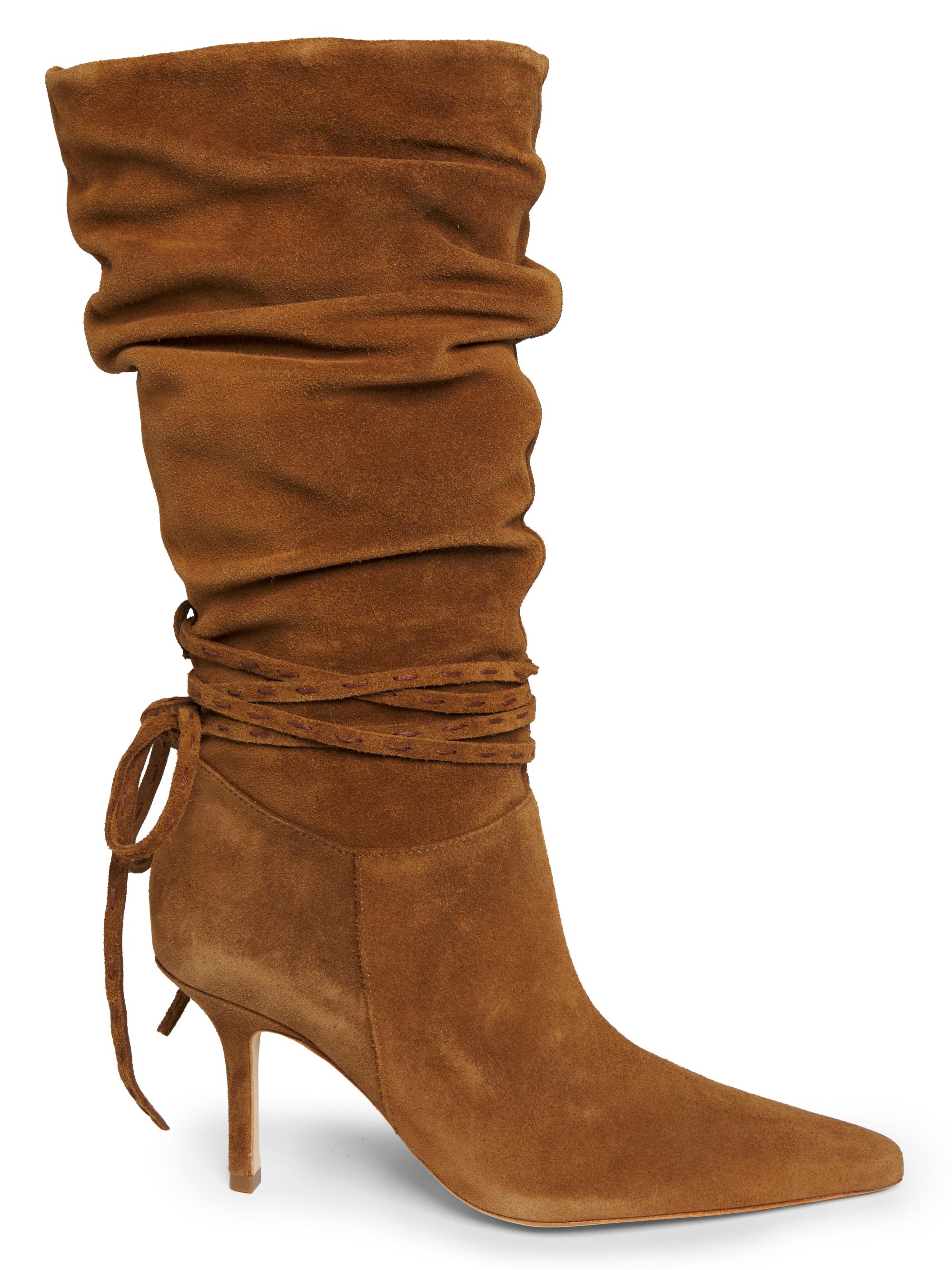Cinq à Sept Women's Samina Wrap Around Heel 85mm Suede Boots - Golden Sienna - Women's Shoes