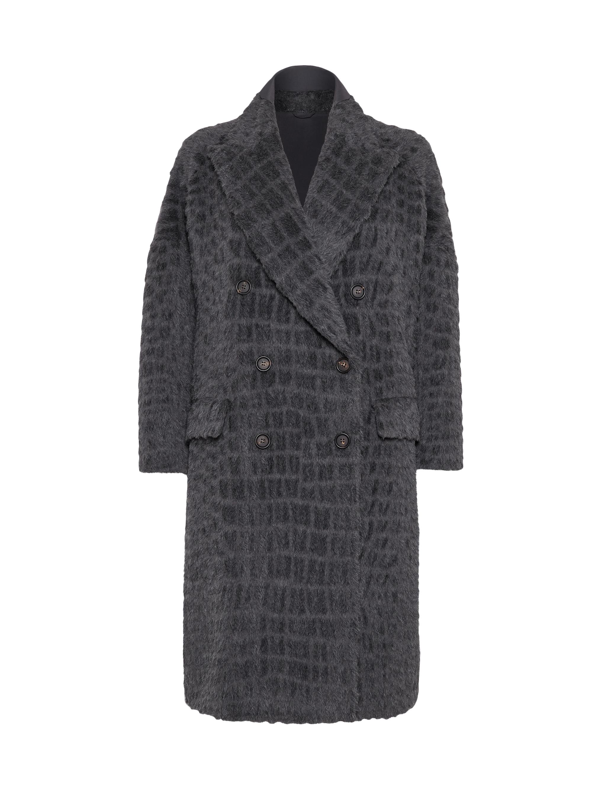 Brunello Cucinelli Women's Virgin Wool and Alpaca Croc Jacquard Coat with Monili - Anthracite