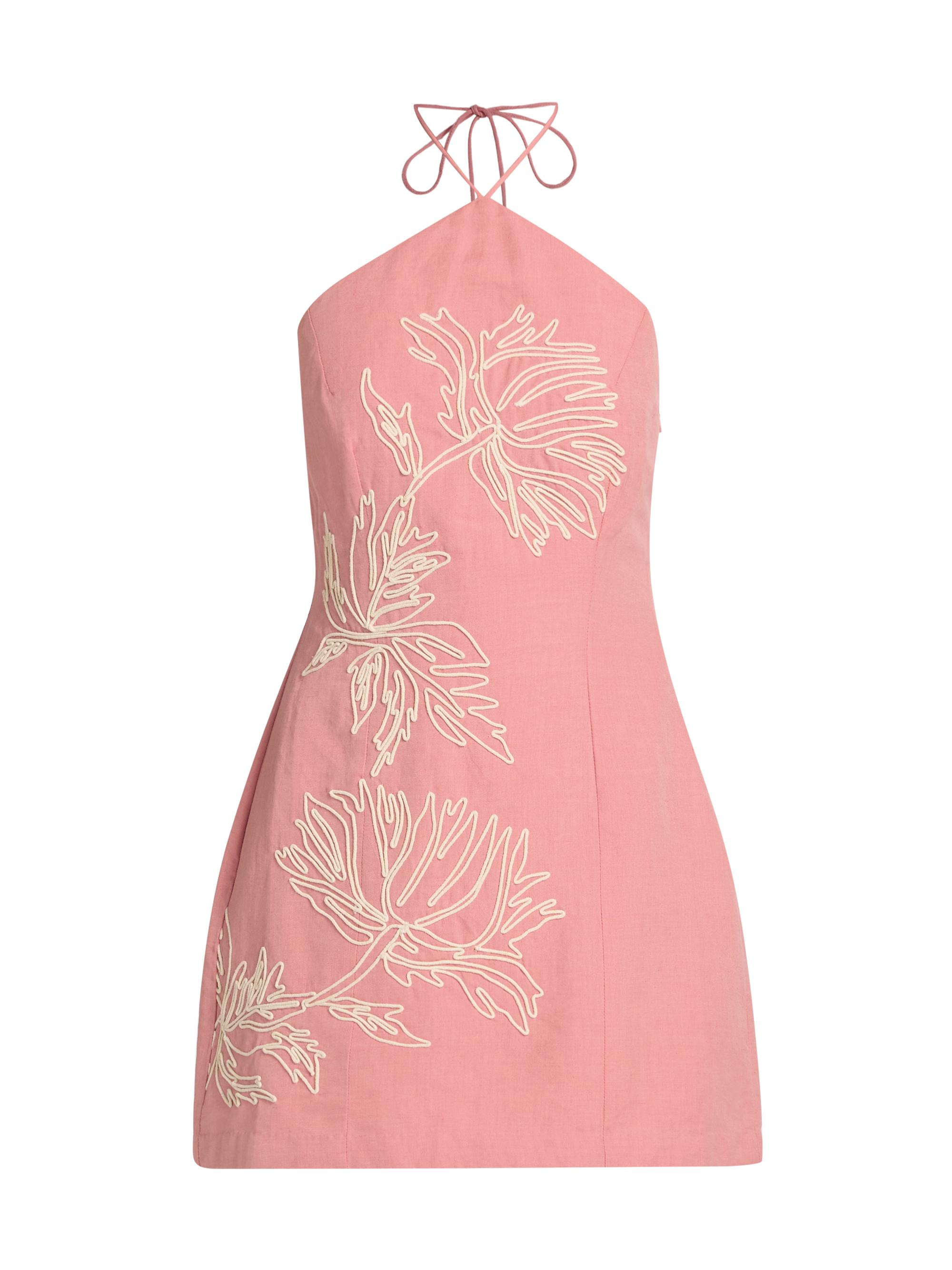 Hemant & Nandita Women's Gul Floral-Embroidered Linen-Cotton A-Line Minidress - Pink