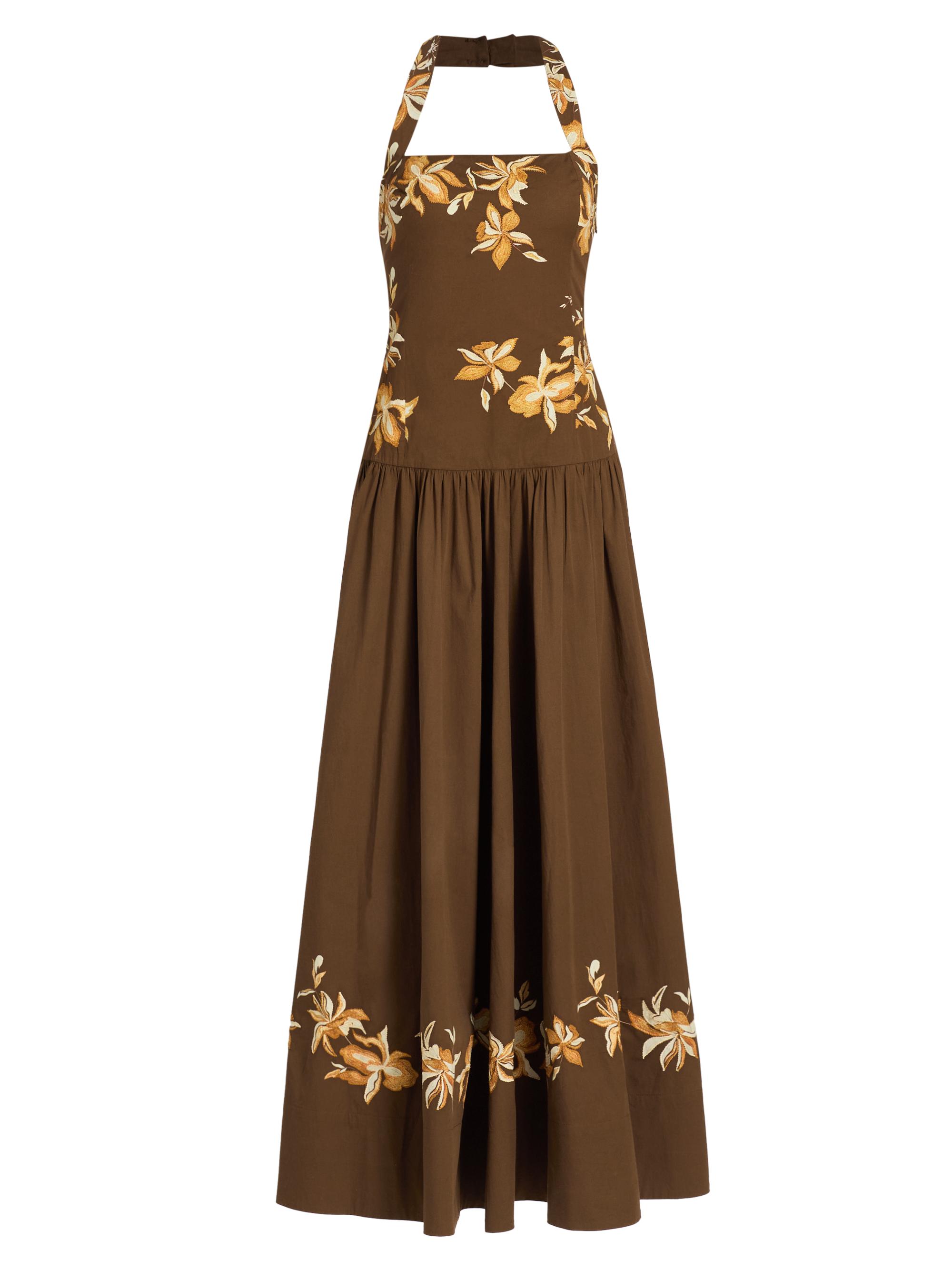 Hemant & Nandita Women's Bota Embroidered A-Line Maxi Dress - Brown