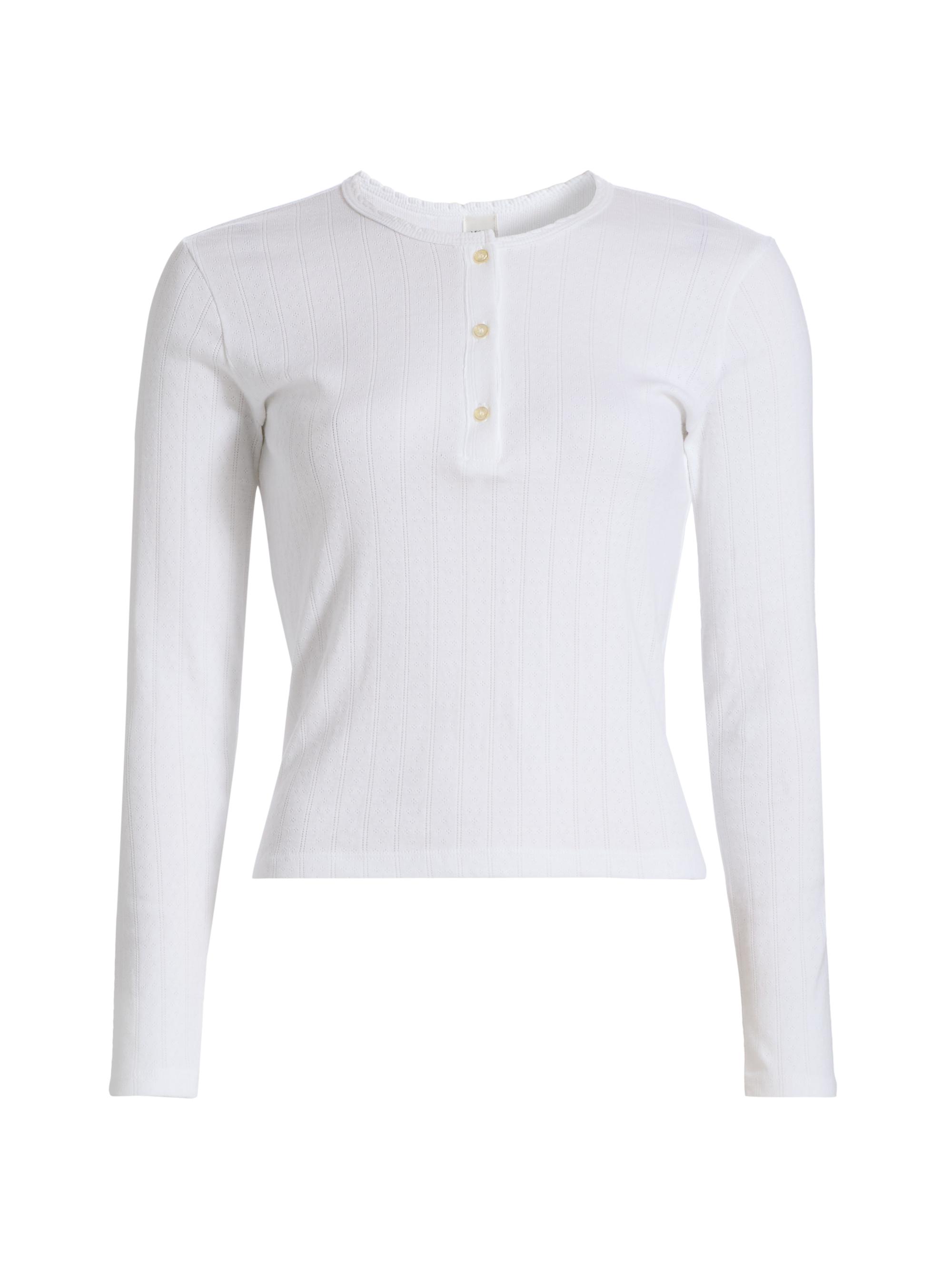 Leset Women's Pointelle Henley-Style Top - White
