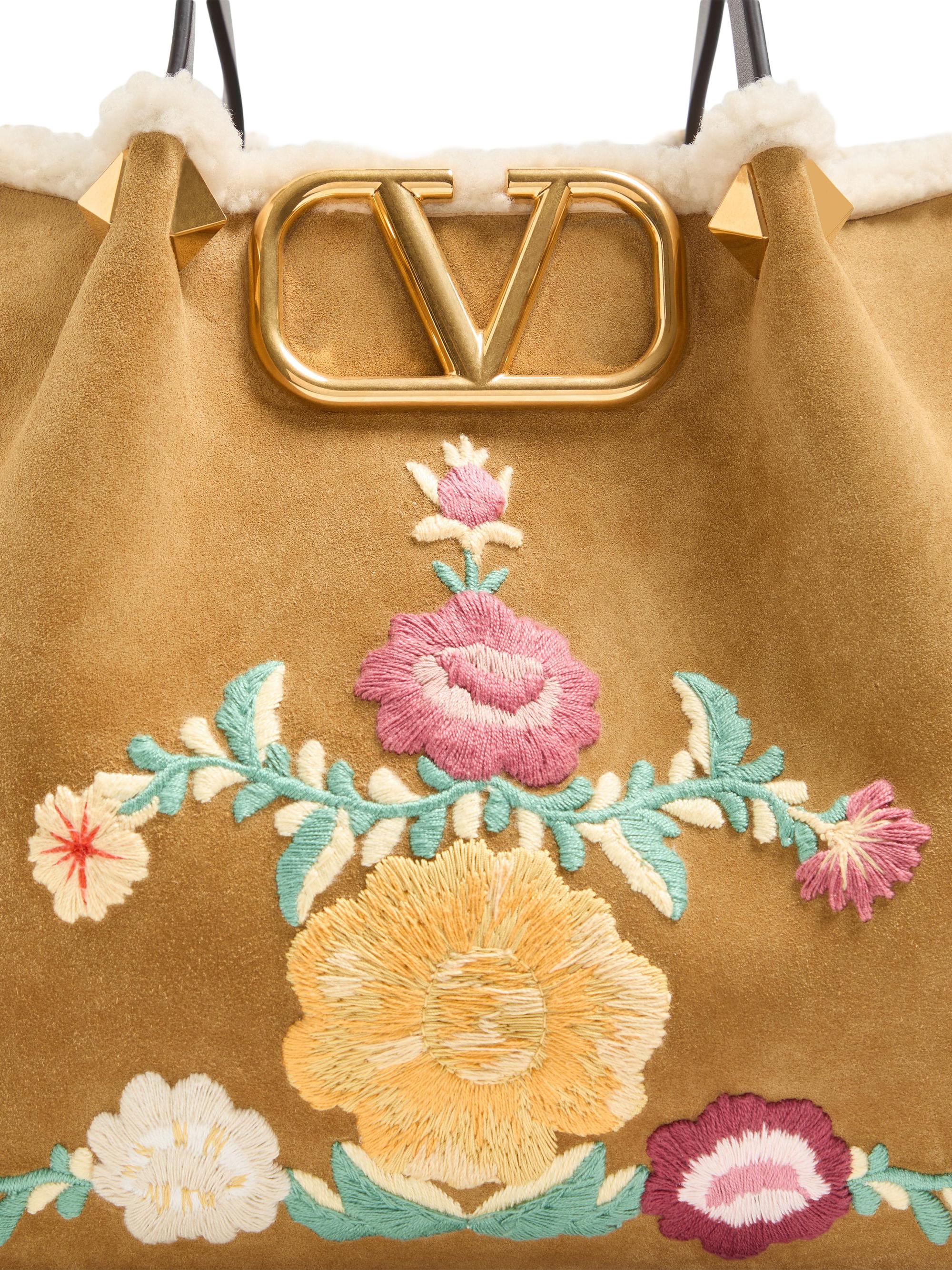 Valentino Garavani Medium Shopping Bag in Embroidered Suede with