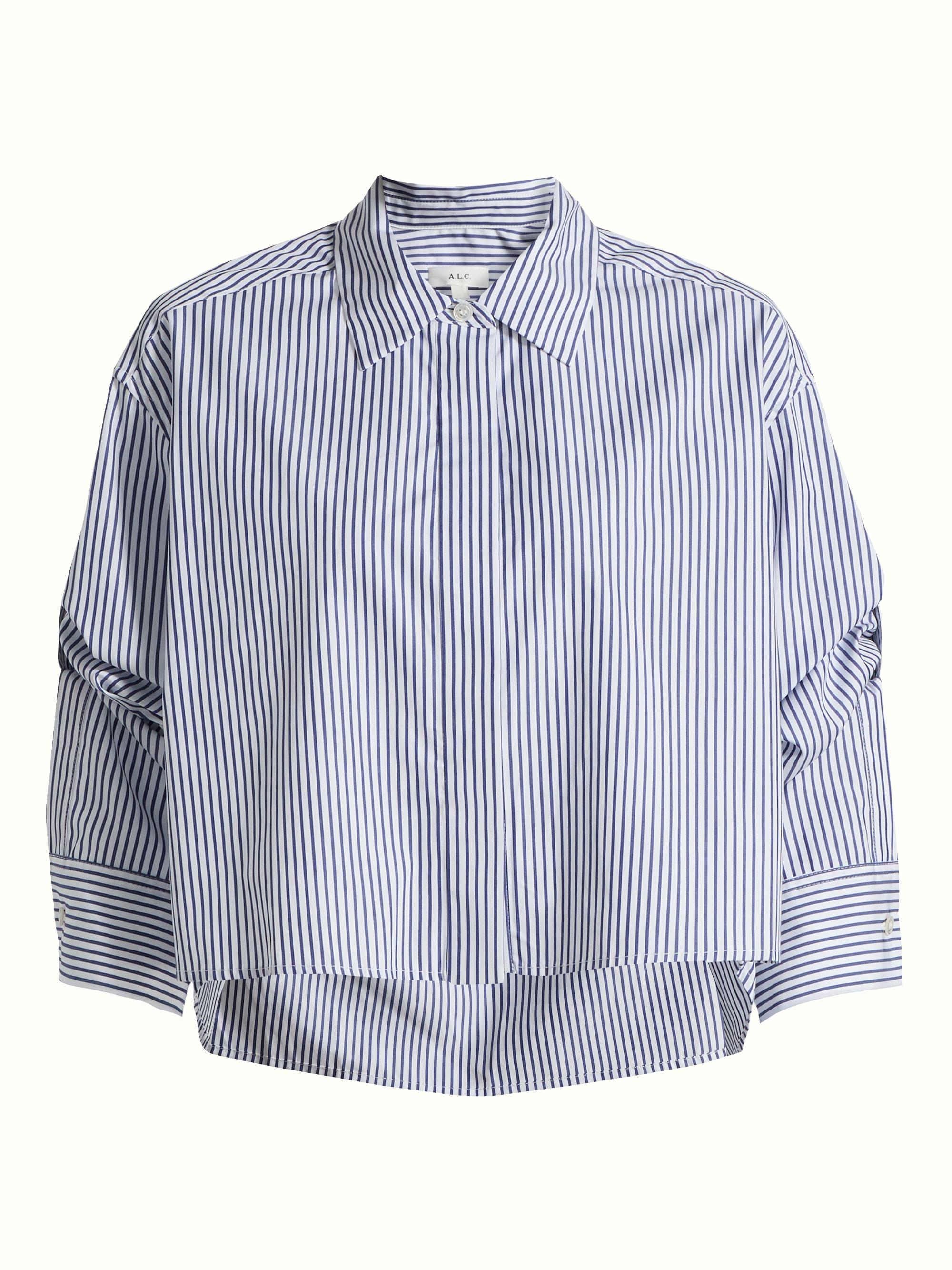 A.L.C. Women's Maude Striped Cotton Poplin High-Low Shirt - White Navy