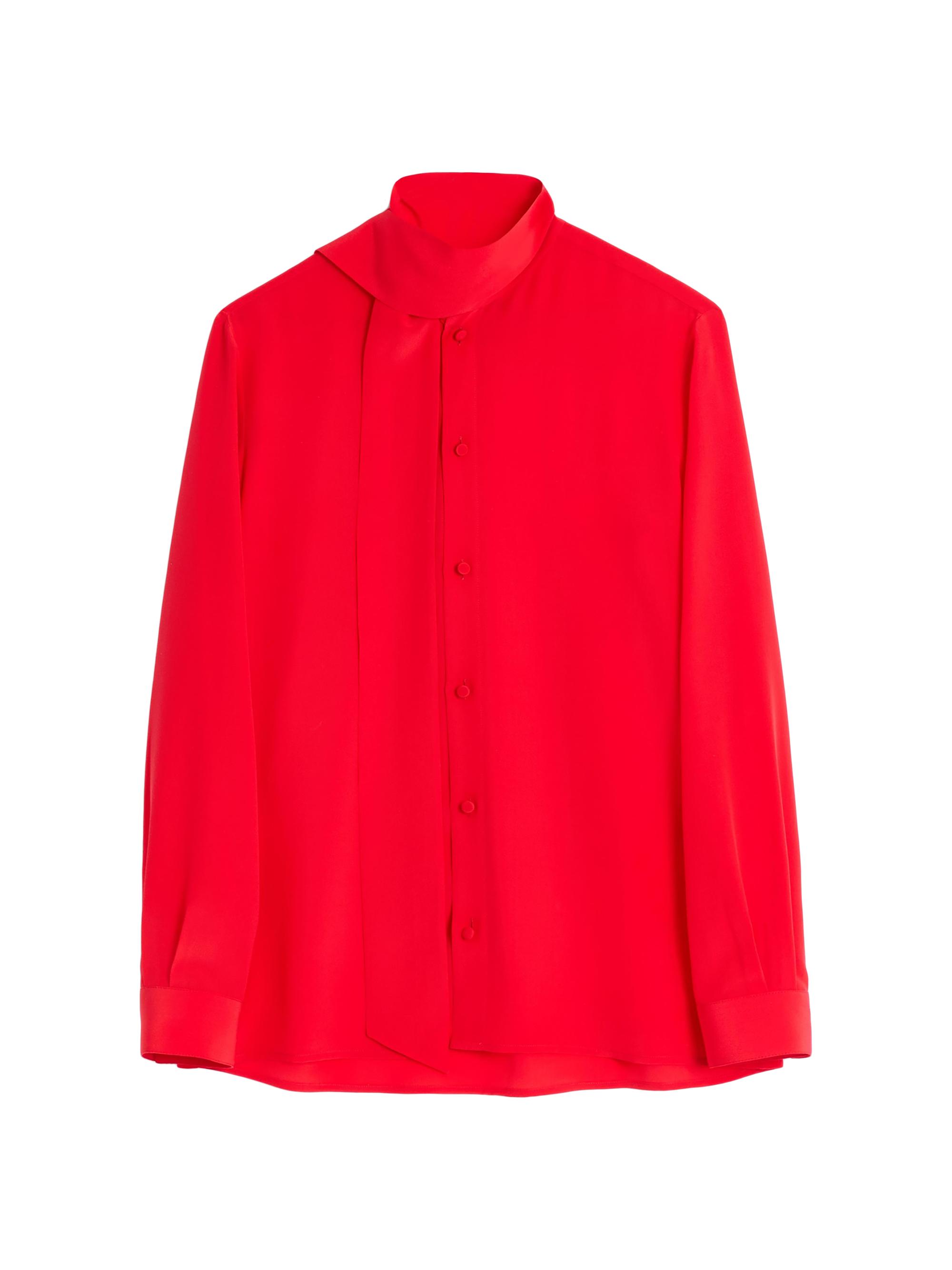 Valentino Garavani Men's Crepe De Chine Silk Shirt with Scarf Collar - Red