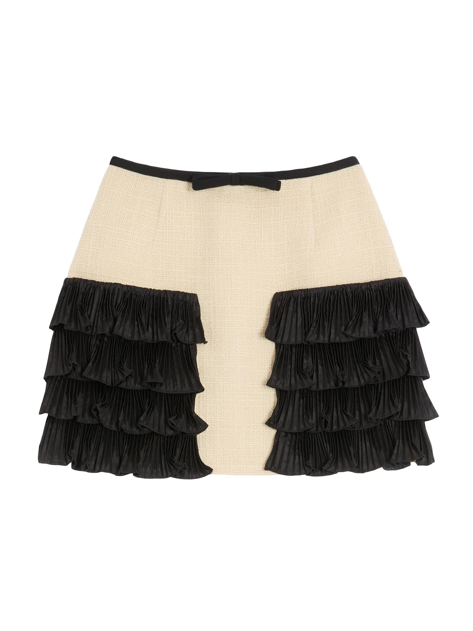 Valentino Garavani Women's Short Skirt in Plain Wool Tweed - Almond Black