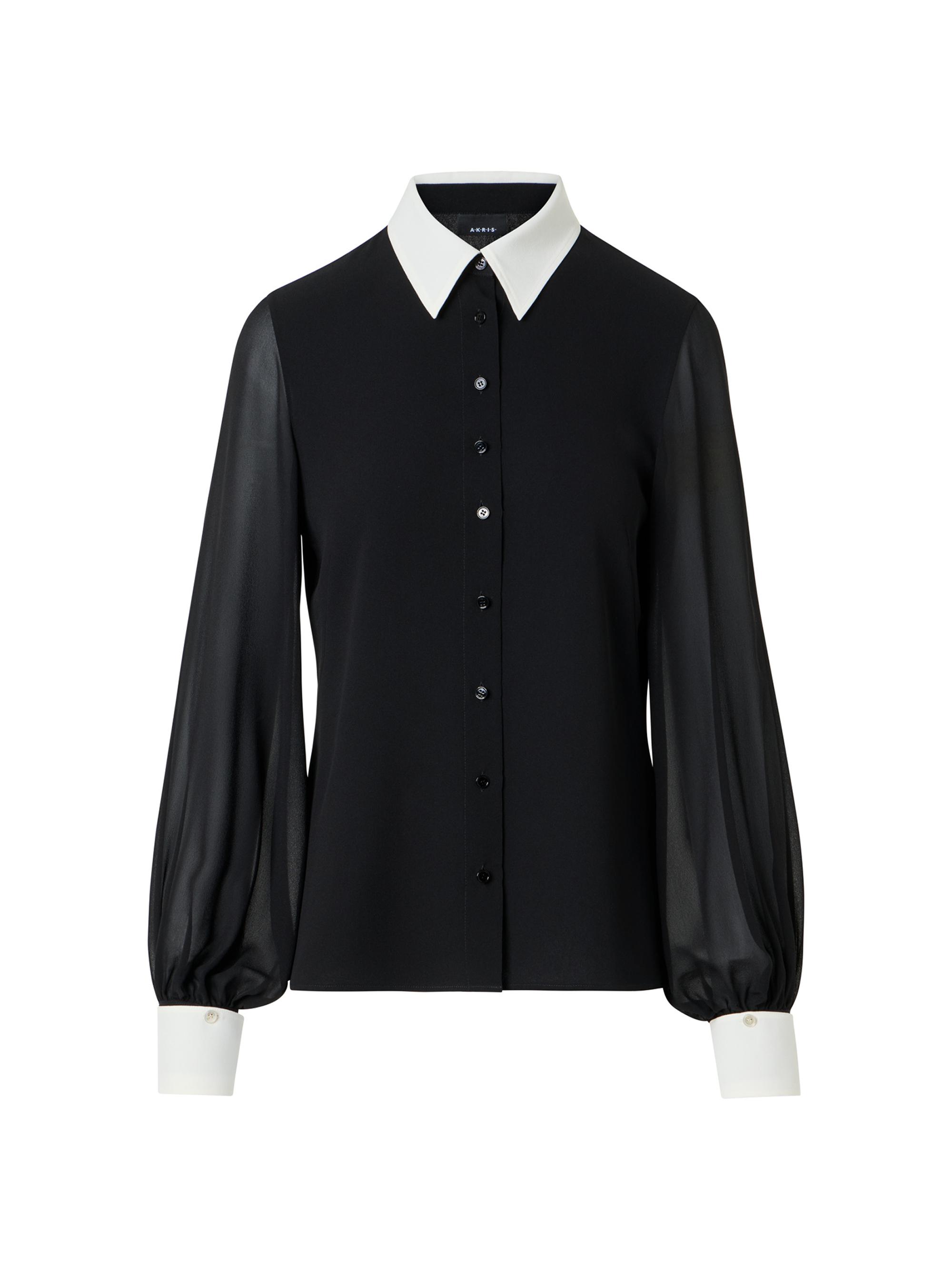 Akris Women's Contrast-Collar Silk Georgette Blouse - Black Ecru