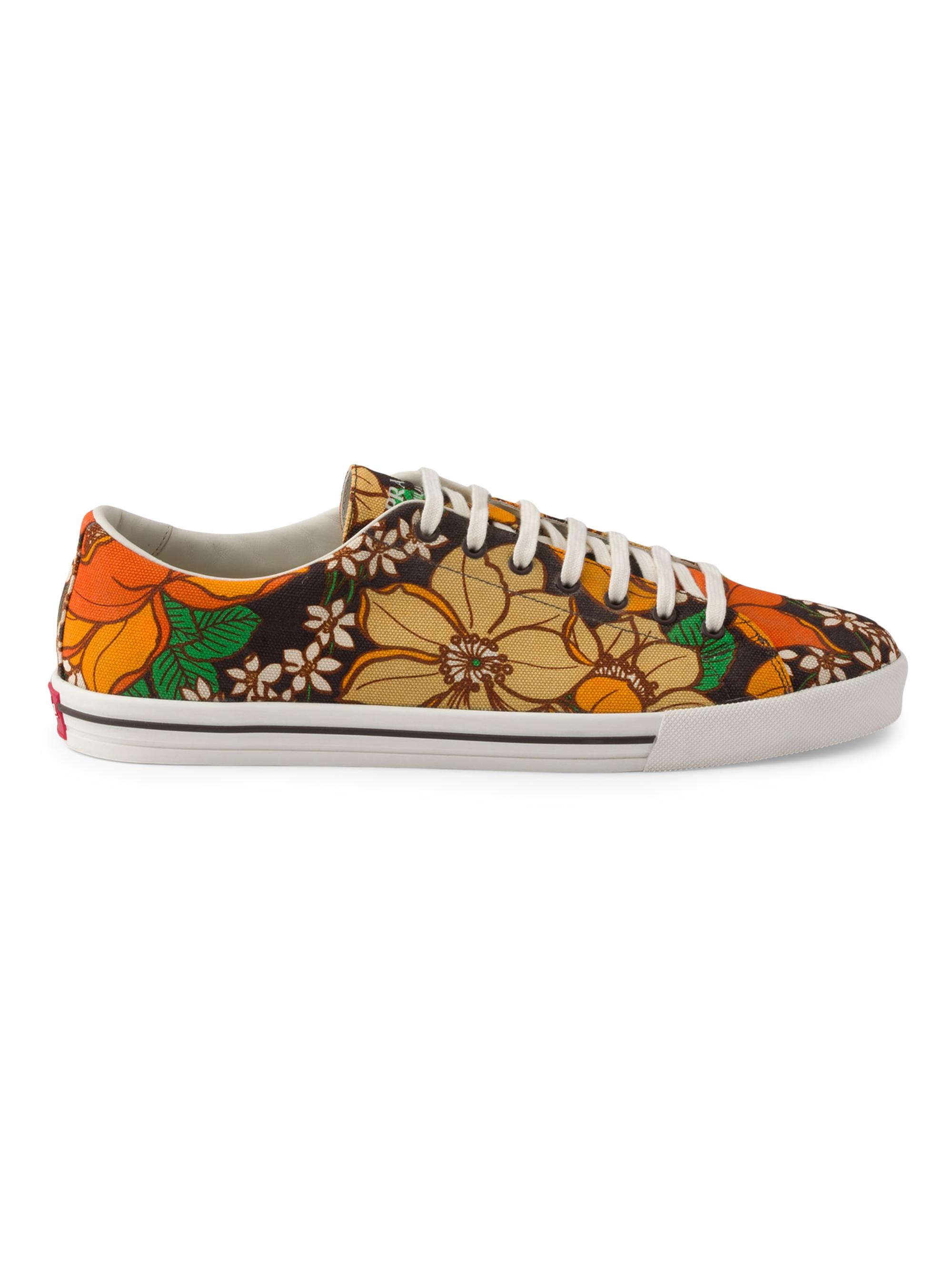Prada Men's Laced Floral Print Canvas Sneakers - Brown