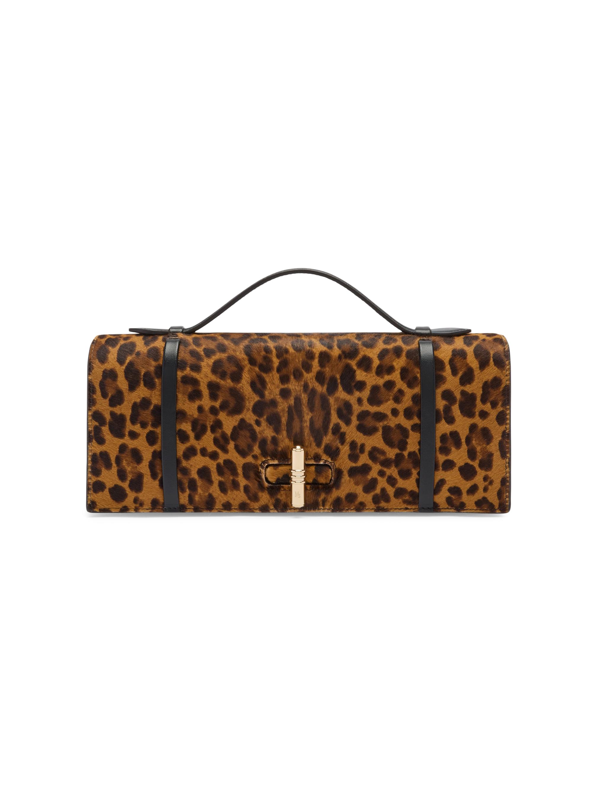 Malone Souliers Women's May Leopard Print Calf Hair Clutch Bag - Brown Black