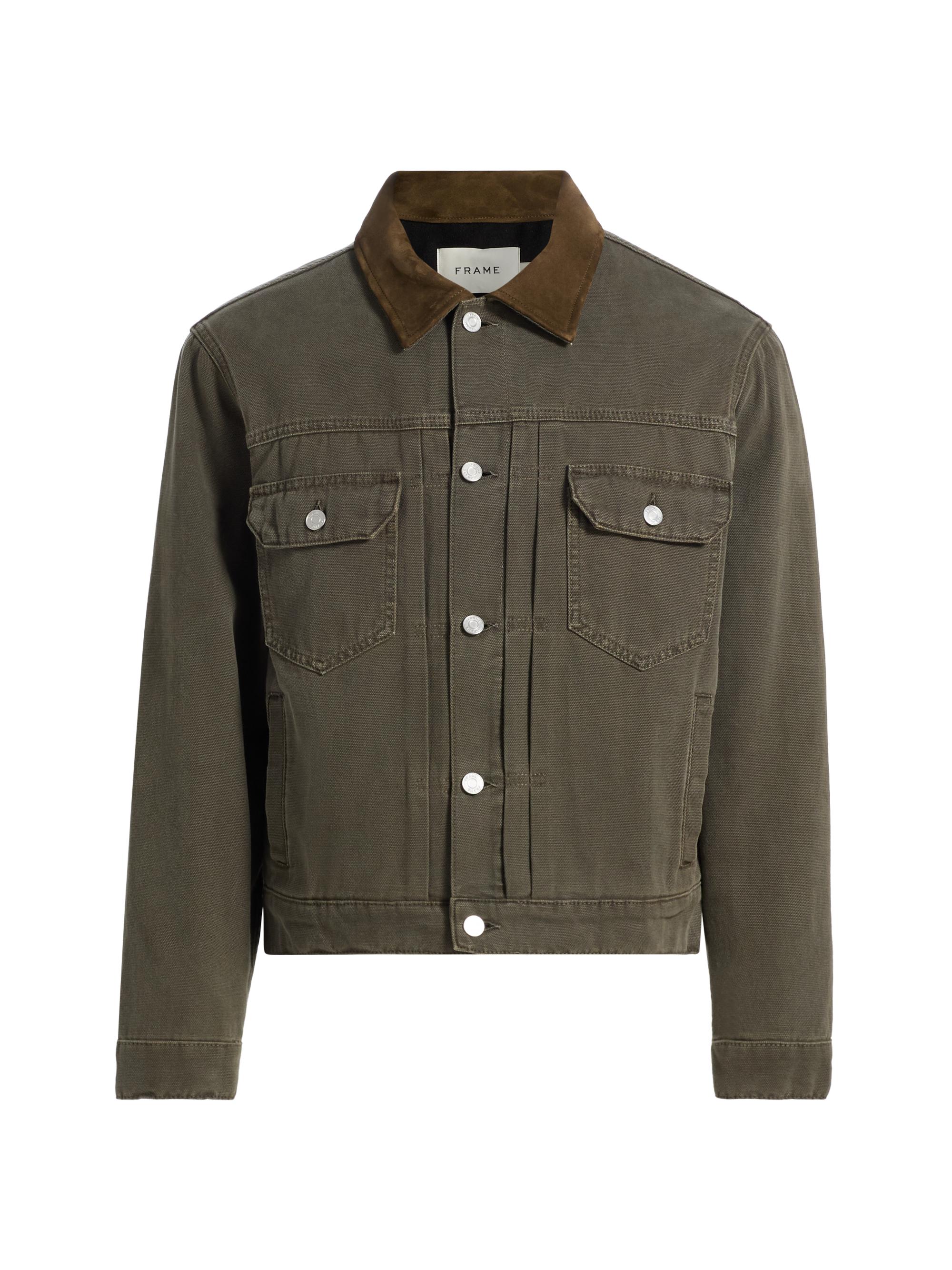 FRAME Men's Canvas Trucker Jacket - Antique Dark Olive